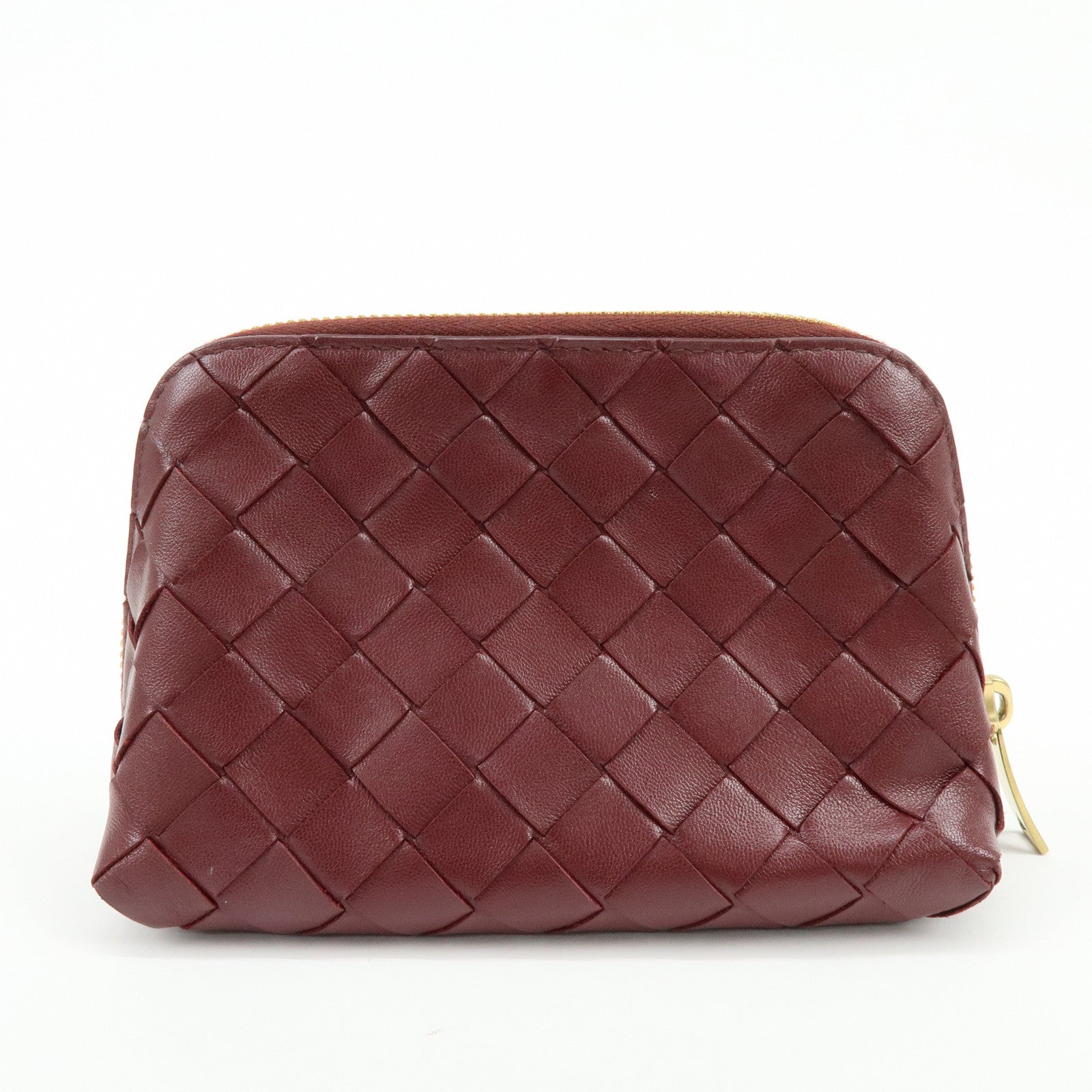 BOTTEGA VENETA Intrecciato Leather Pouch Cosmetic Case Bordeaux　