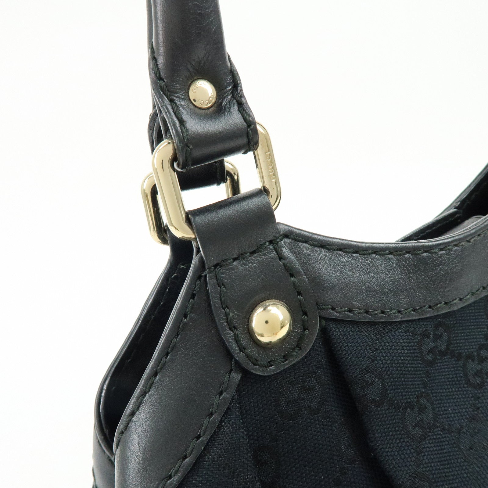 GUCCI Sukey GG Canvas Leather Tote Bag Hand Bag Black 211944