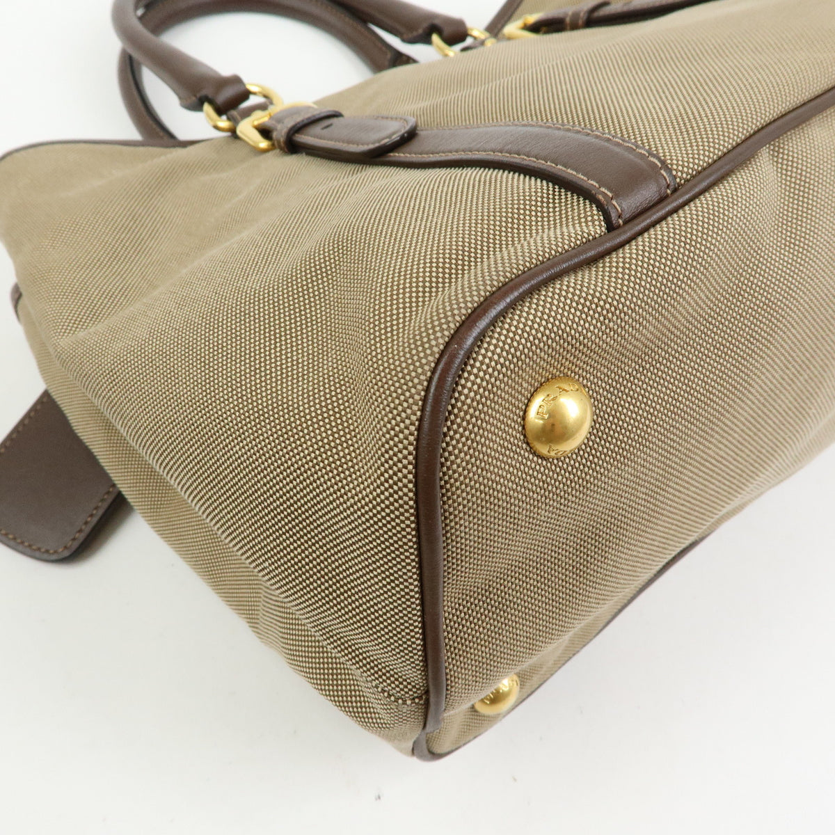 PRADA Triangle Logo Jacquard Canvas Leather 2Way Bag Hand Bag BN2832