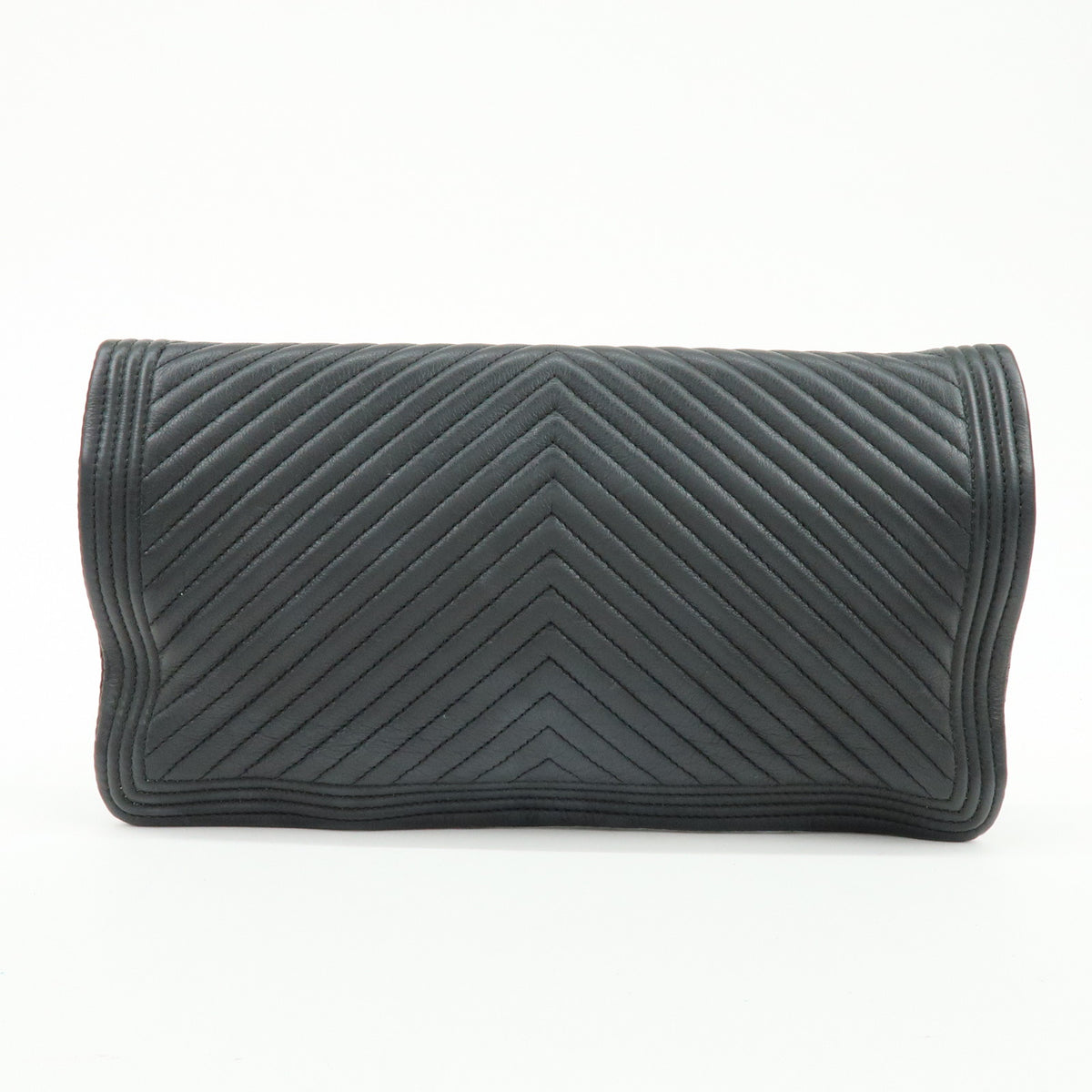 CHANEL Boy Chanel Chevron Calfskin Clutch Bag Black Silver