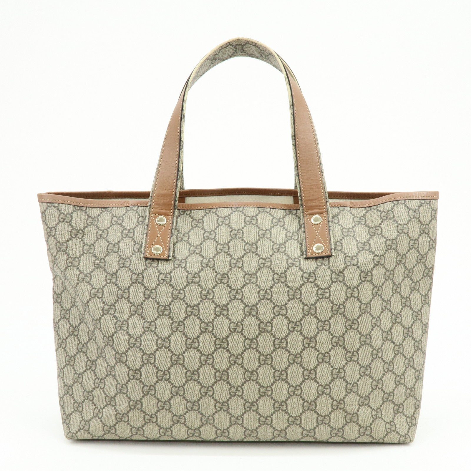 GUCCI Sherry GG Supreme Leather Tote Hand Bag Beige Brown 211134