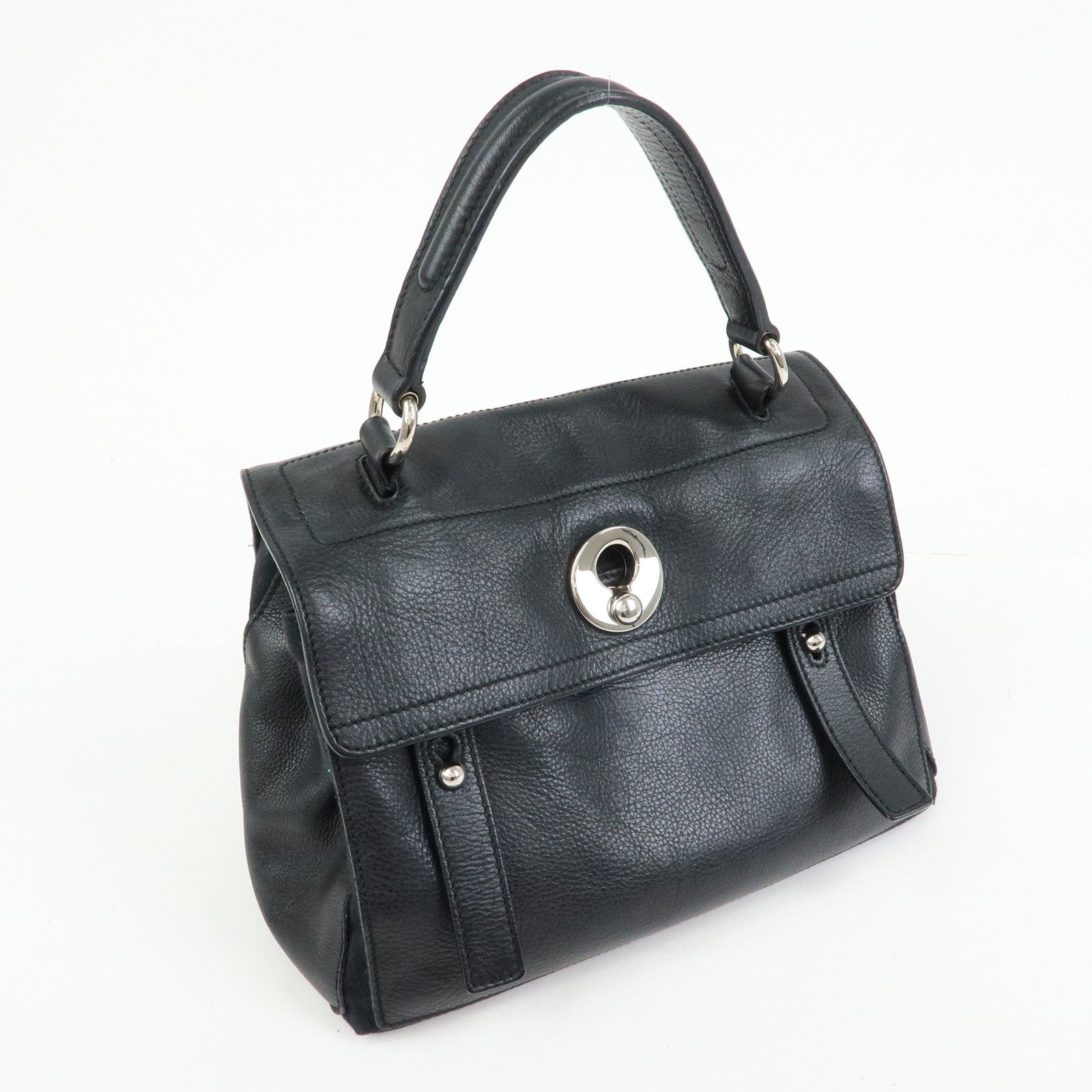 SAINT LAURENT PARIS Muse Two Leather 2Way Hand Bag Black