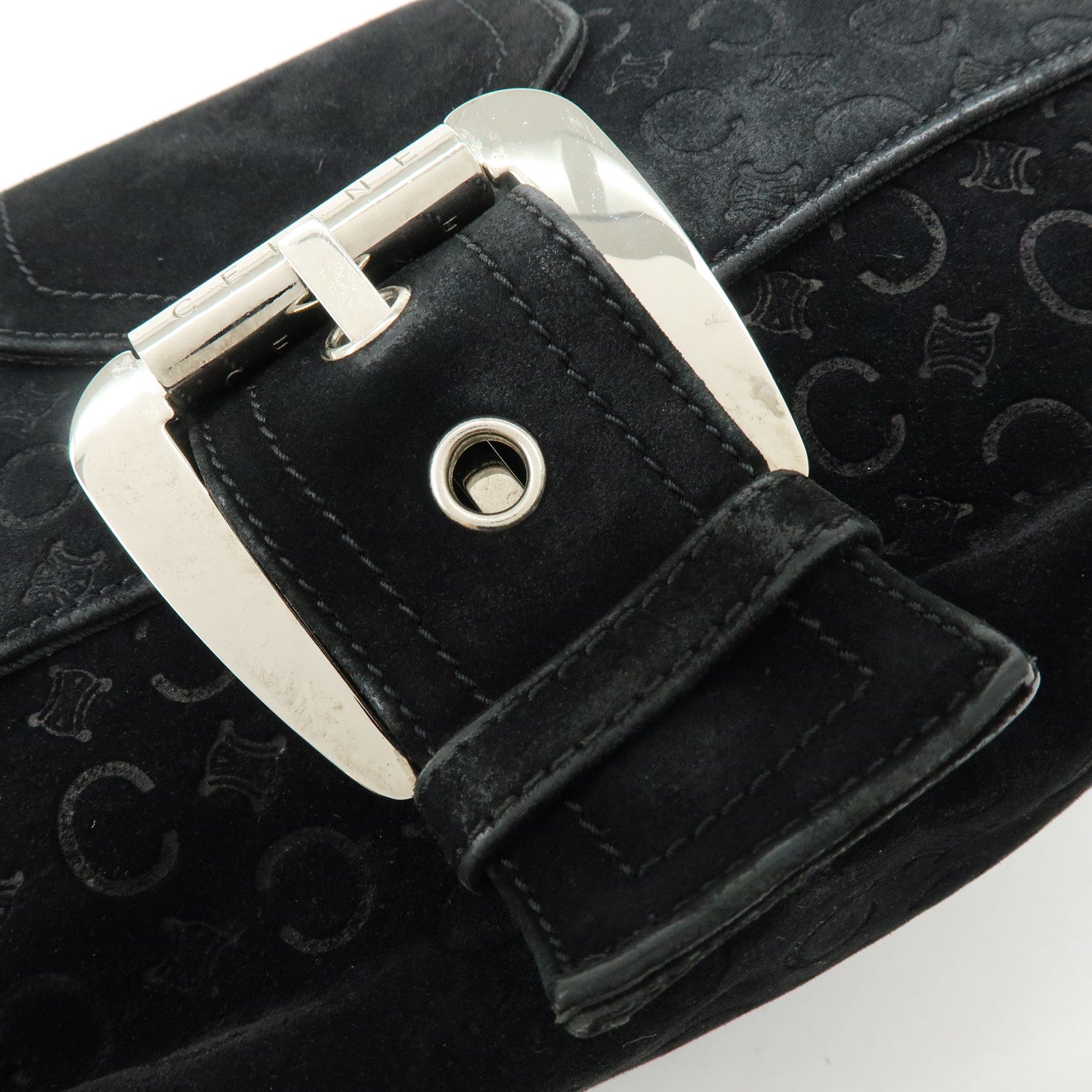 CELINE C Macadam Suede Leather Shoulder Crossbody Bag Black
