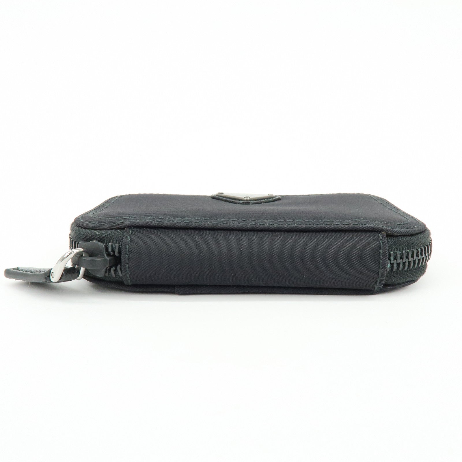 PRADA Triangle Logo Nylon Saffiano Leather Zippy Key Case Black 2PG003