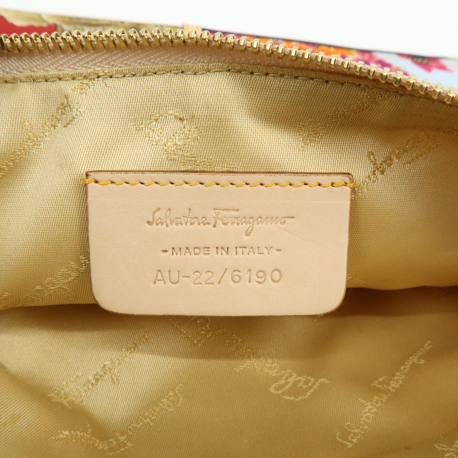 Ferragamo Gancini Nylon Leopard Flat Pouch Beige Pink