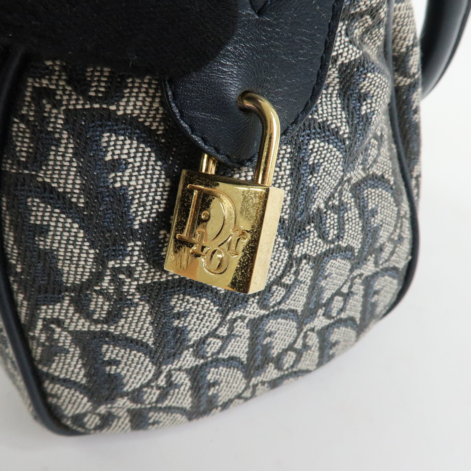 Christian Dior Trottern Jacquard Leather Mini Boston Bag Hand Bag Navy