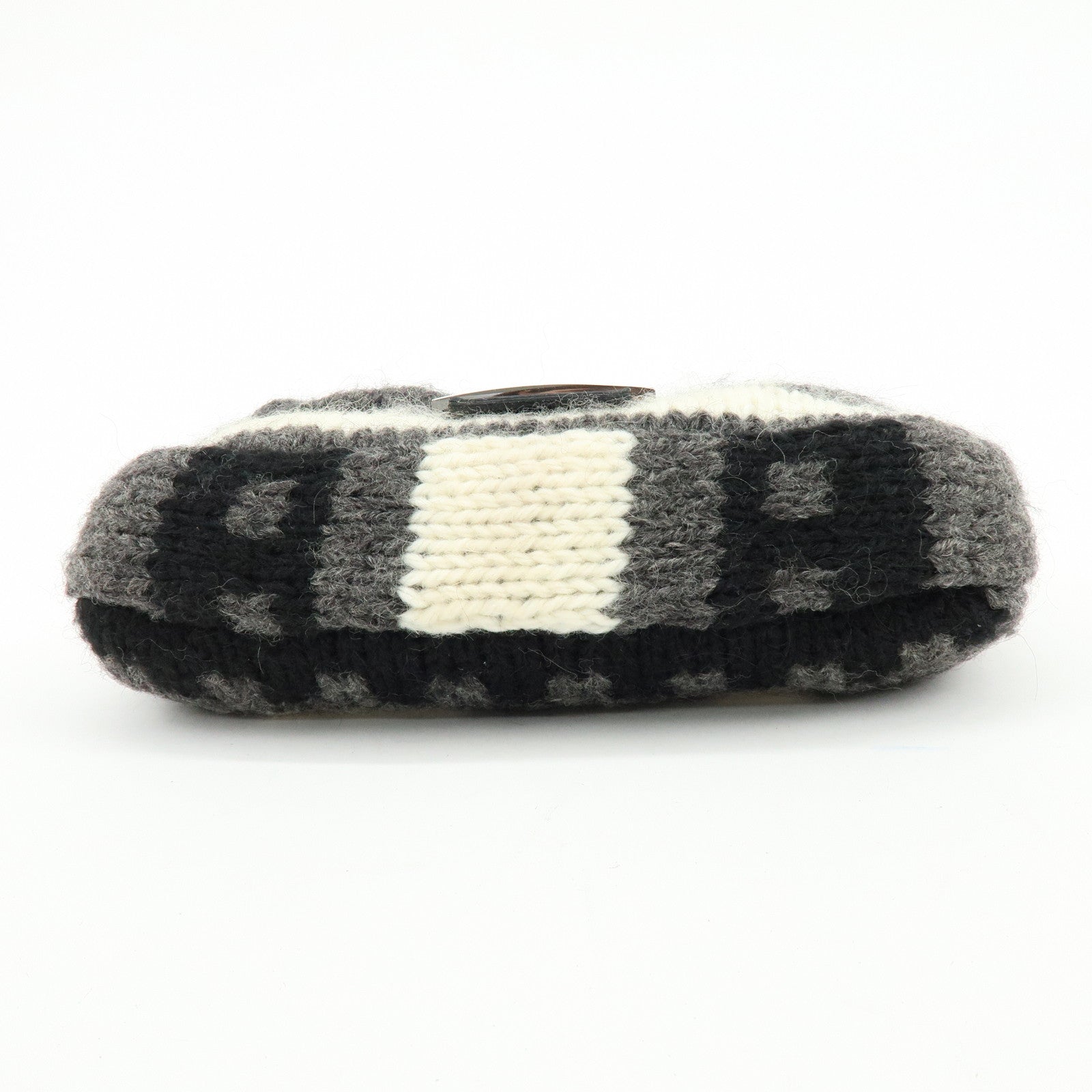 FENDI Mamma Baquette Wool Leather Shoulder Bag Black Grey White 16059