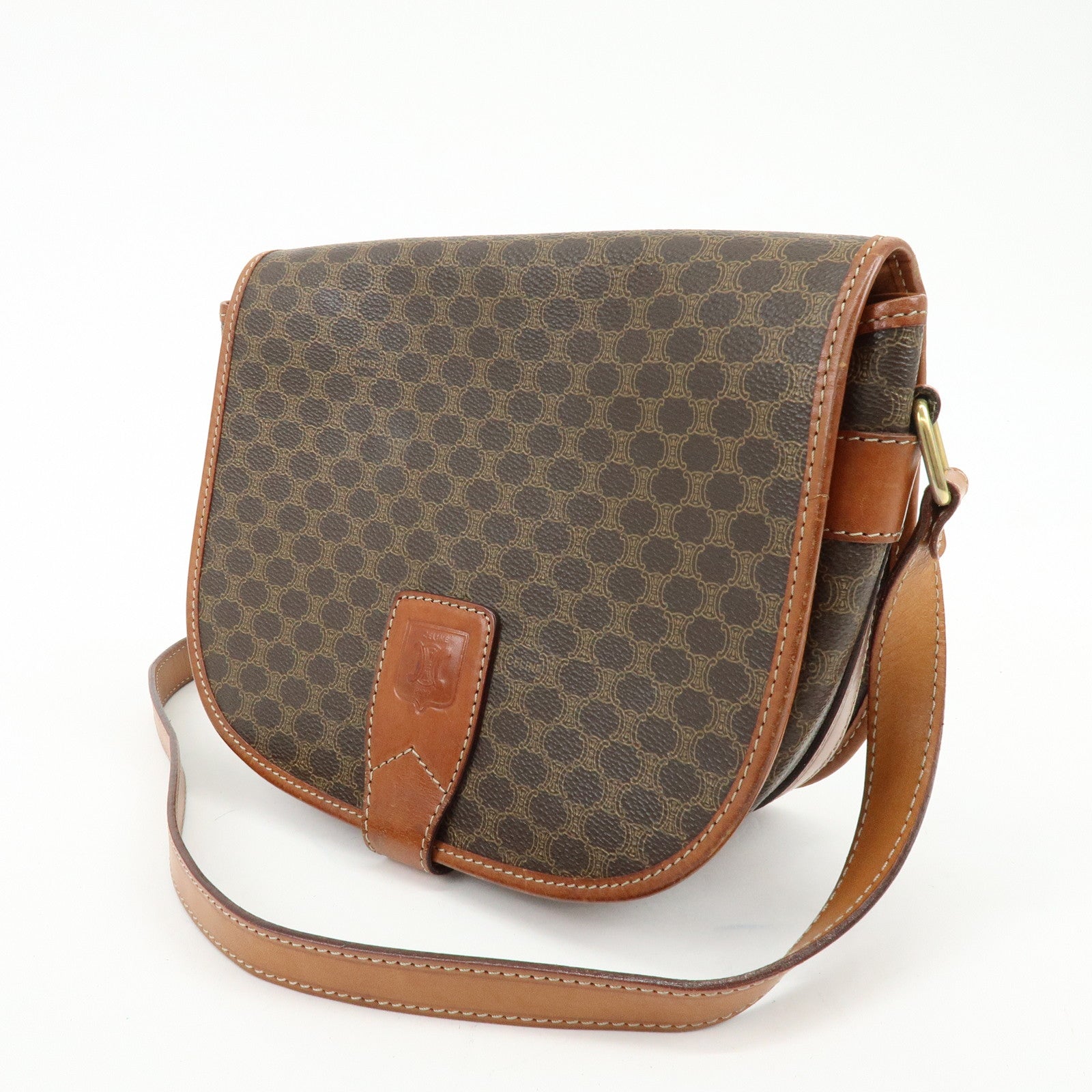 CELINE Macadam Canvas Leather Shoulder Bag Crossbody Bag Brown