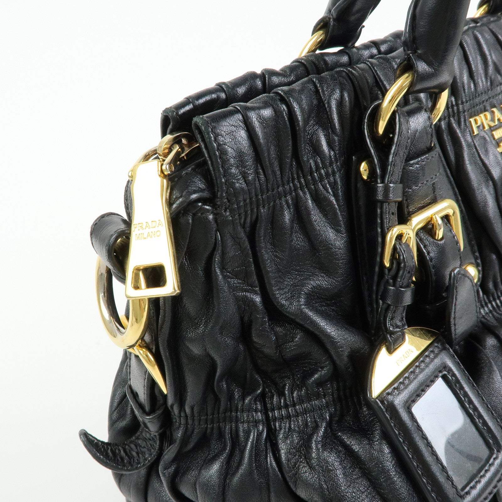 PRADA Logo Nappa Leather 2Way Bag Hand Bag Shoulder Bag Black