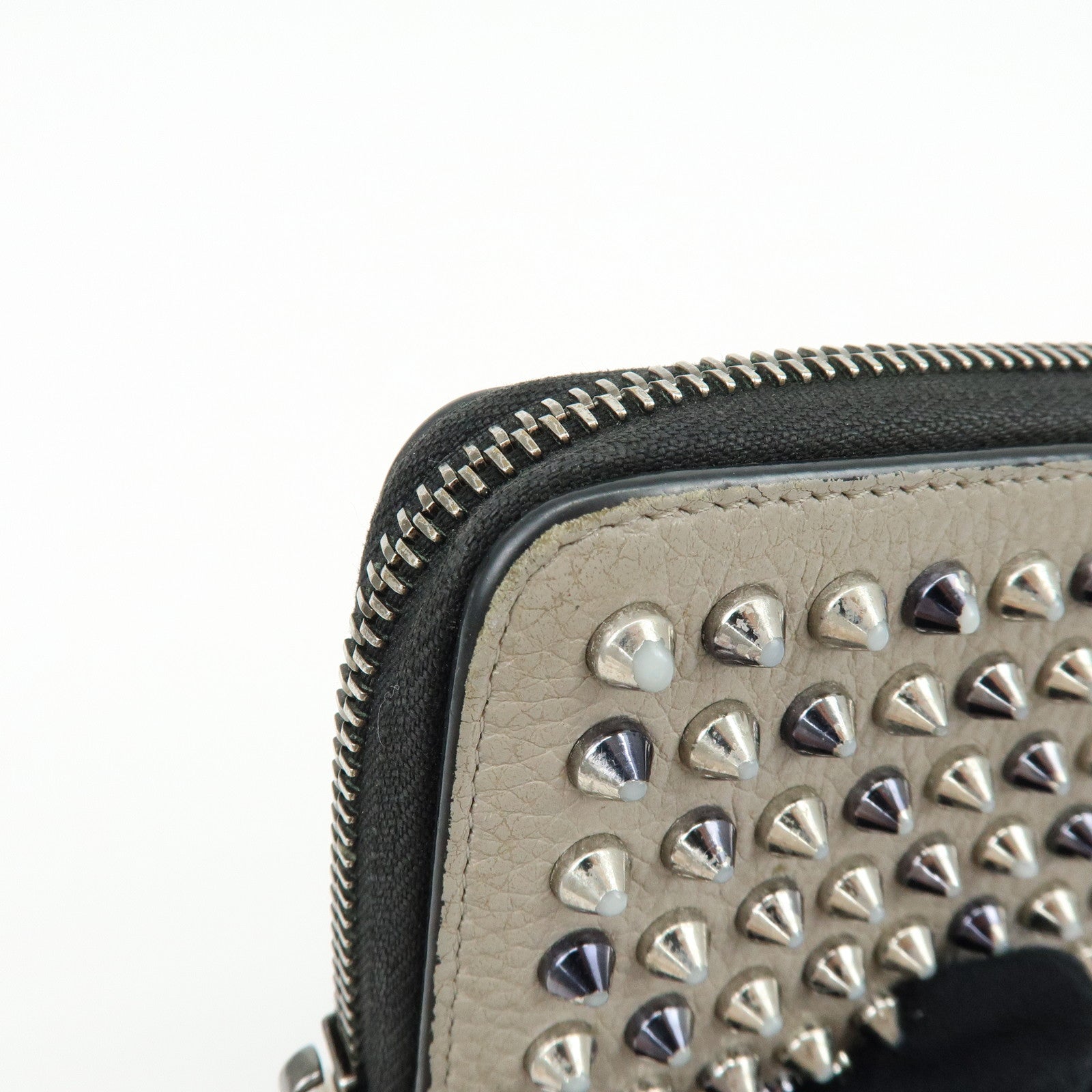 Christian Louboutin Leather Coin Case Coin Purse Studs Beige Black