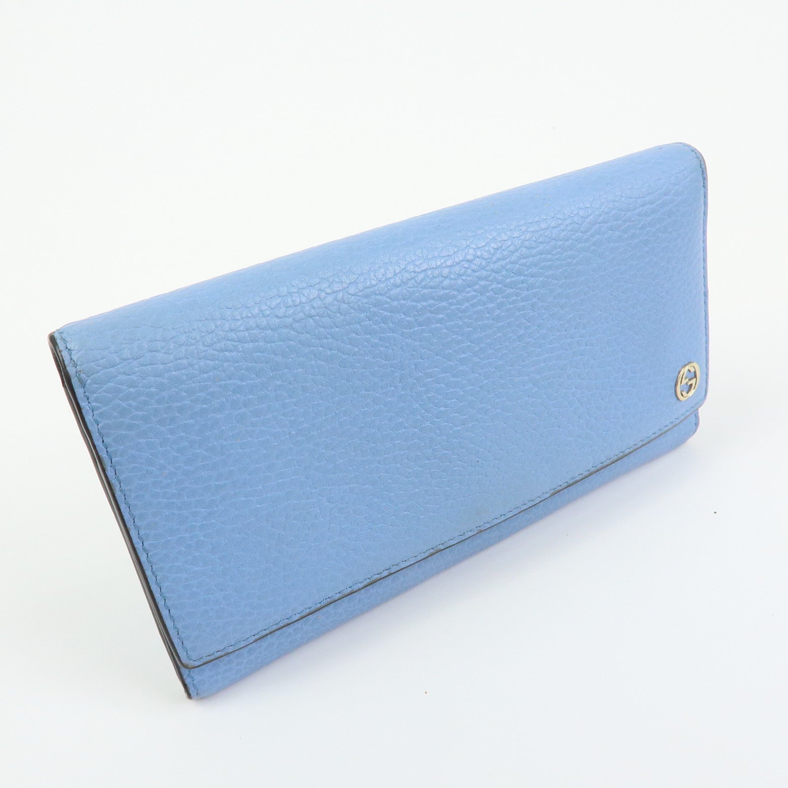 GUCCI Interlocking G Leather Flap Bi-fold Long Wallet Light Blue 449279