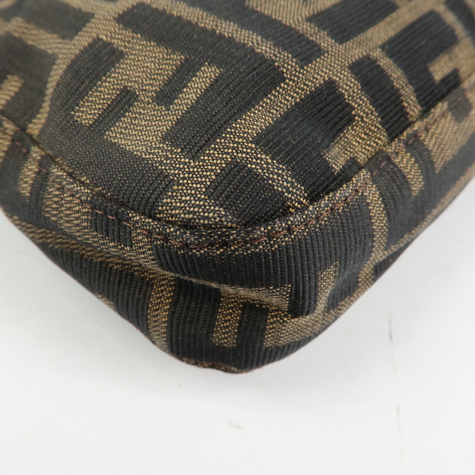 FENDI Mamma Baguette Zucca Canvas Leather Shoulder Bag Brown 26424
