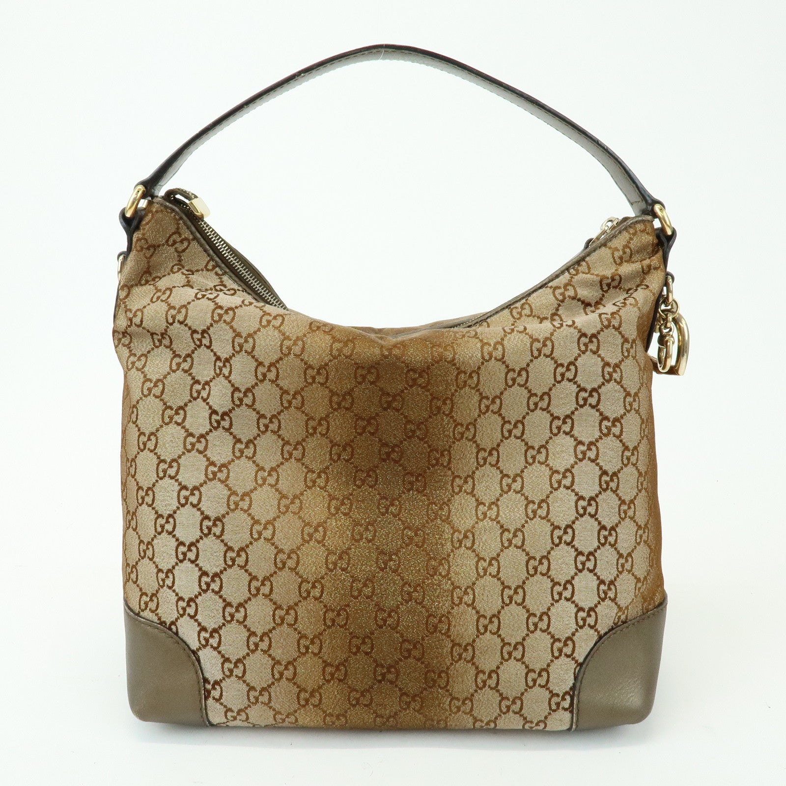 GUCCI Heart Bit GG Canvas Leather Shoulder Bag Bamboo Charm 269958