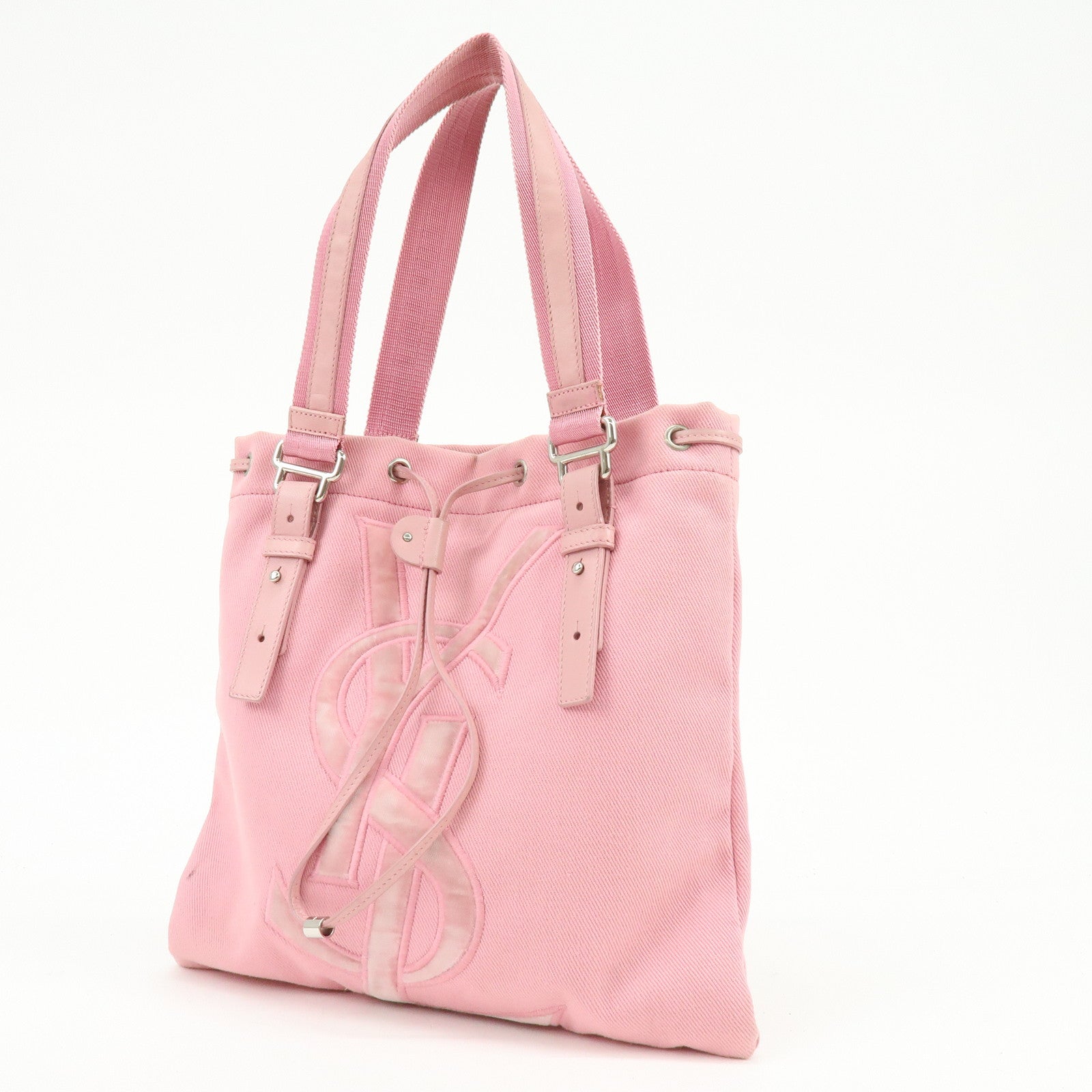 SAINT LAURENT PARIS Kahara Cassandra Canvas Leather Tote Bag 123435