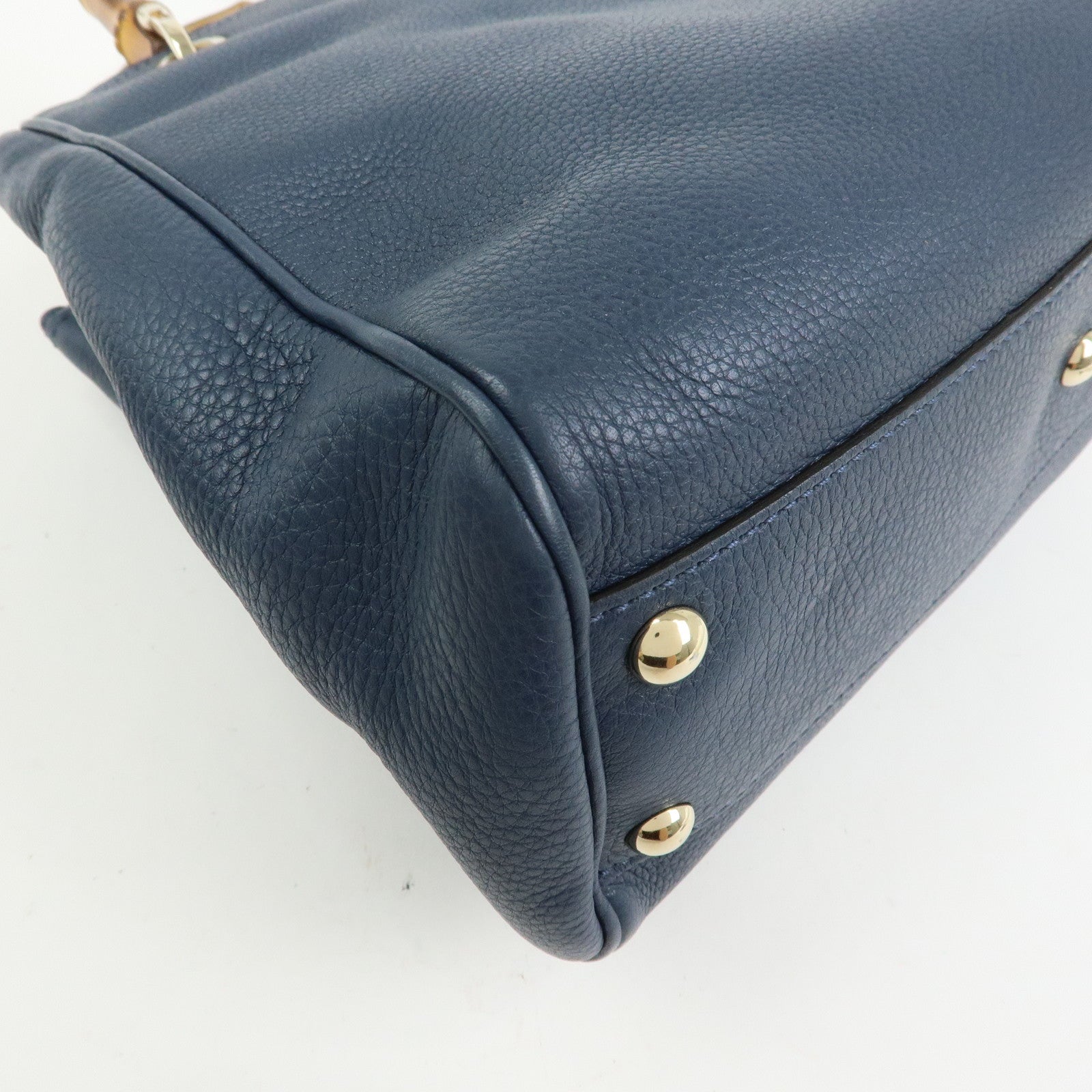 GUCCI Bamboo Leather 2Way Bag Hand Bag  Shoulder Bag Blue 336032