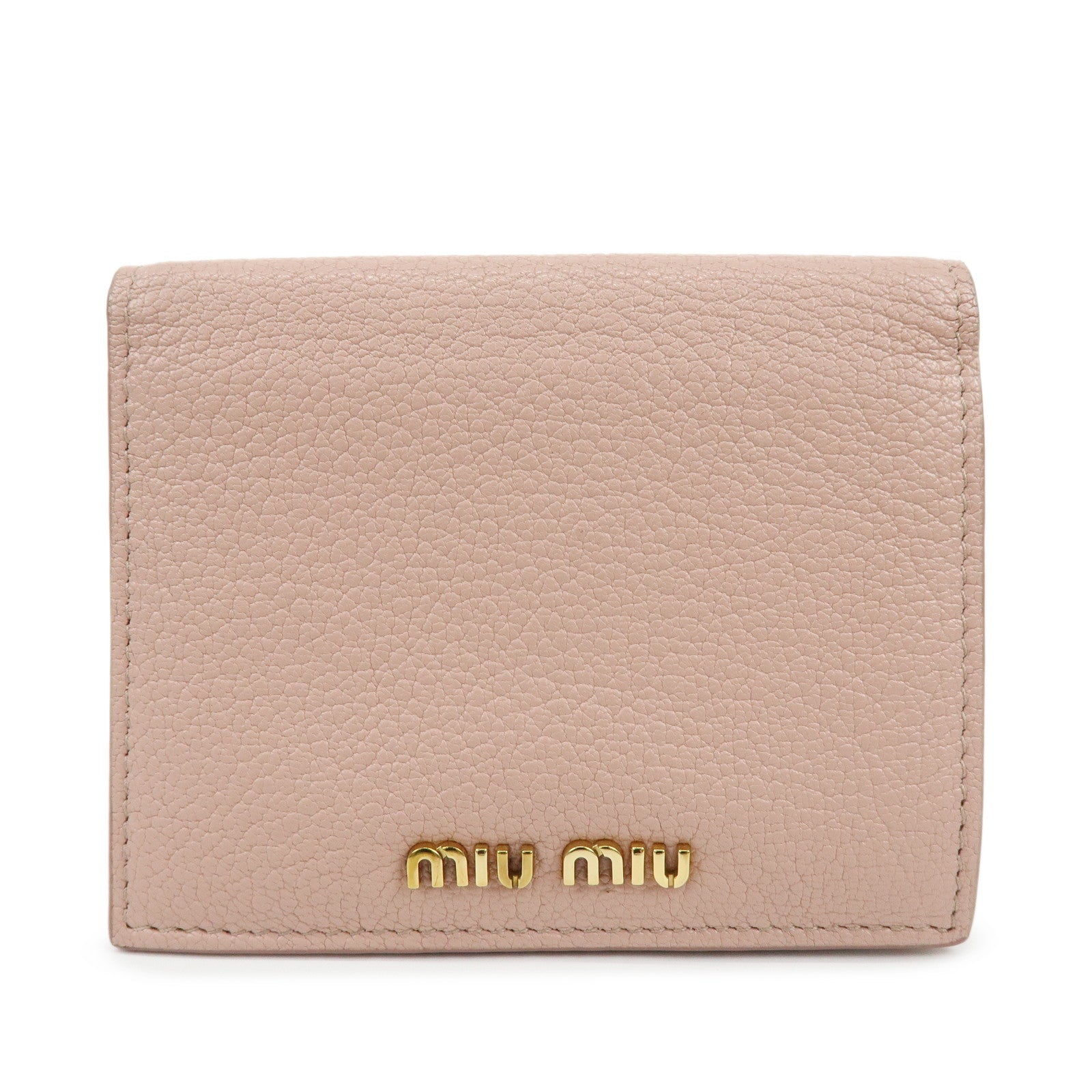 MIU MIU Logo Madras Leather Bi-fold Compact Wallet Pink
