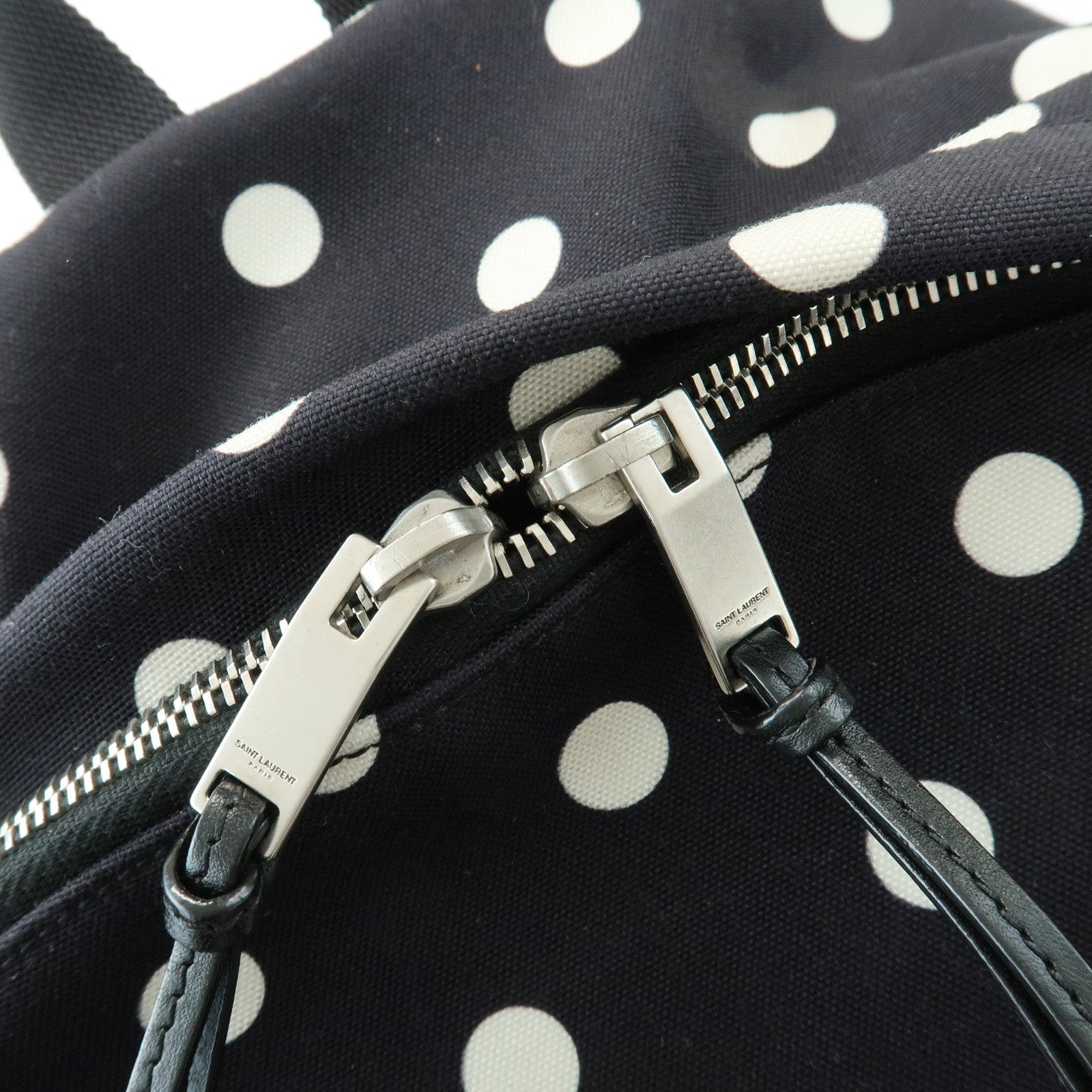 SAINT LAURENT PARIS City Canvas Backpack Rucksack Polka Dot Black White