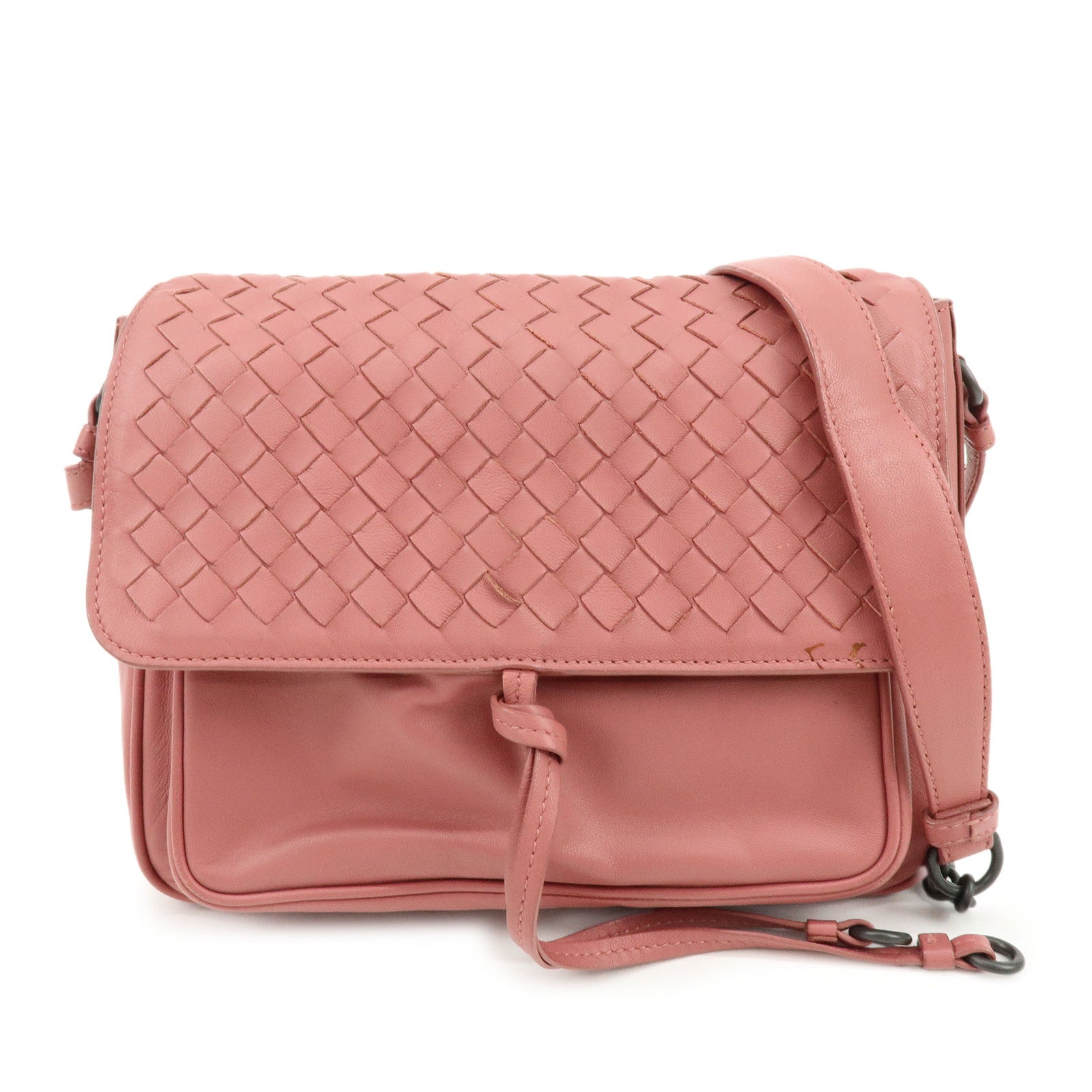 BOTTEGA VENETA Intrecciato Leather Chain Shoulder Bag Pink