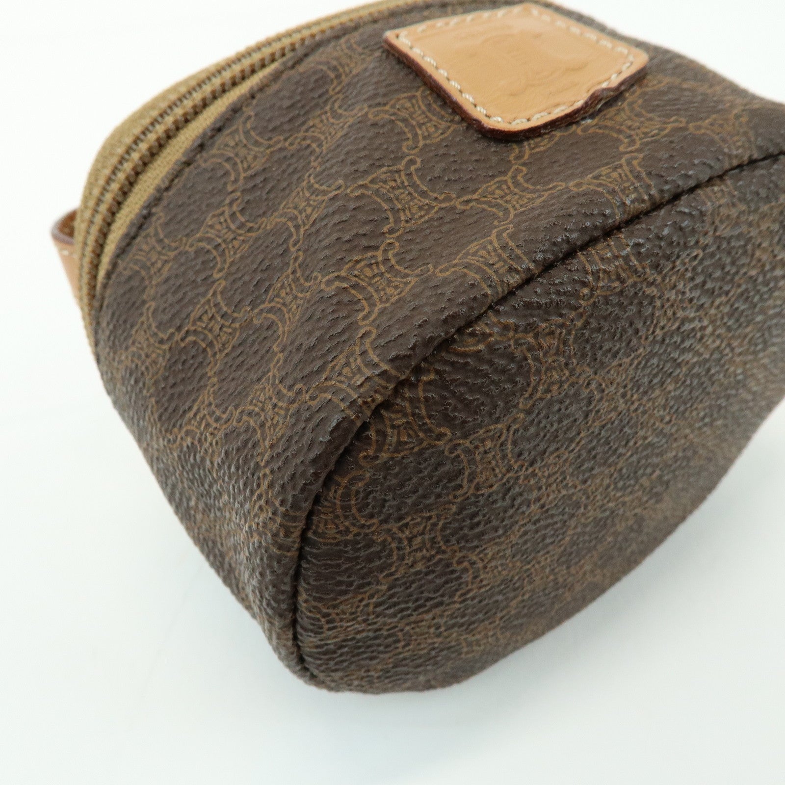 CELINE Macadam PVC Canvas Leather Mini Pouch Vanity Bag Brown