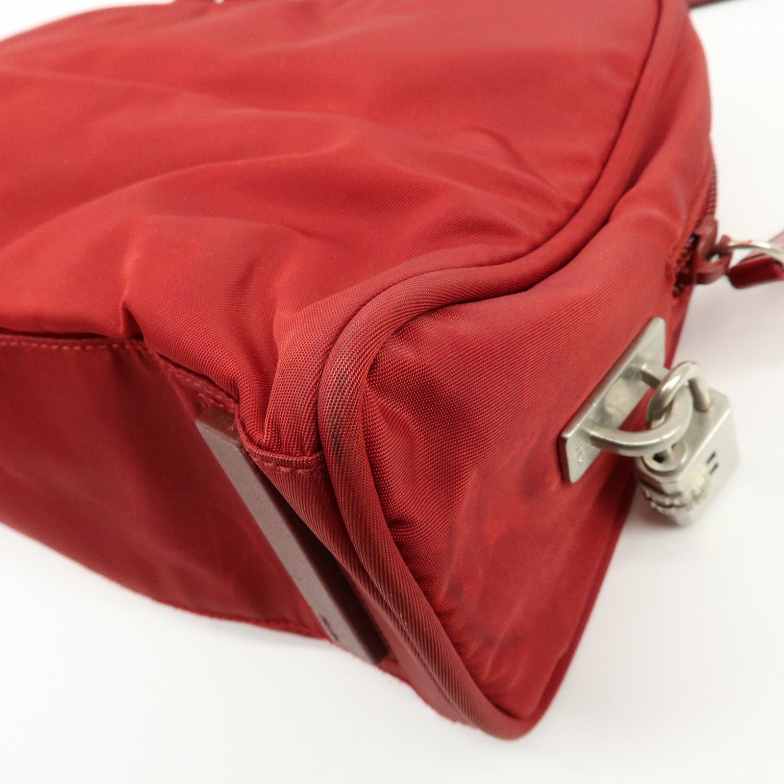 PRADA Triangle Logo Nylon Tote Bag Shoulder Bag Dial Lock Red