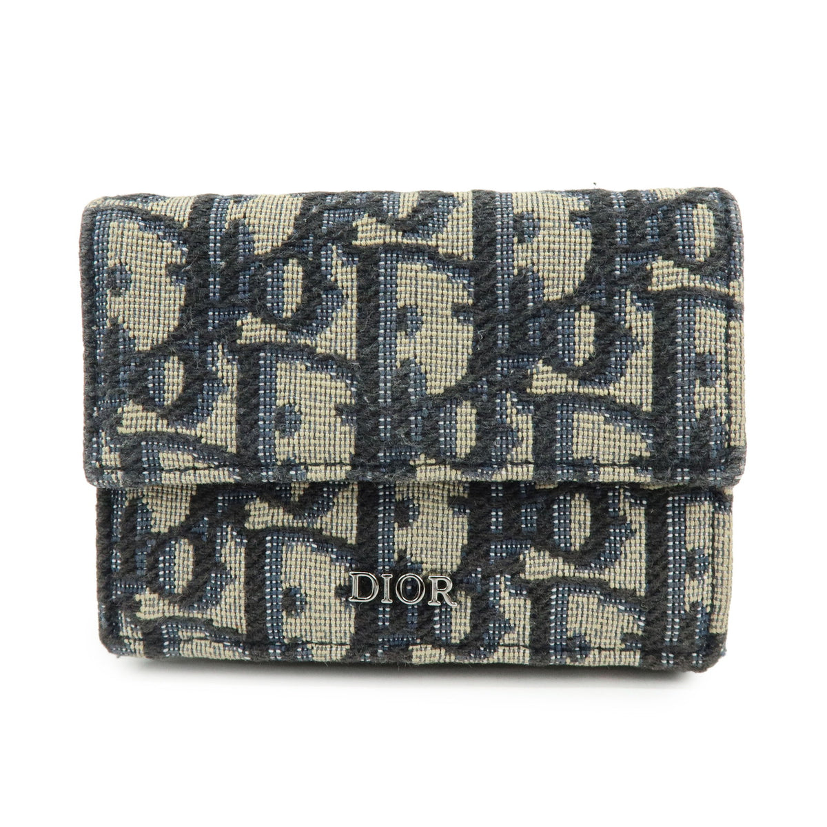 Christian Dior Oblique Jacquard Canvas Leather Tri-fold Compact Wallet