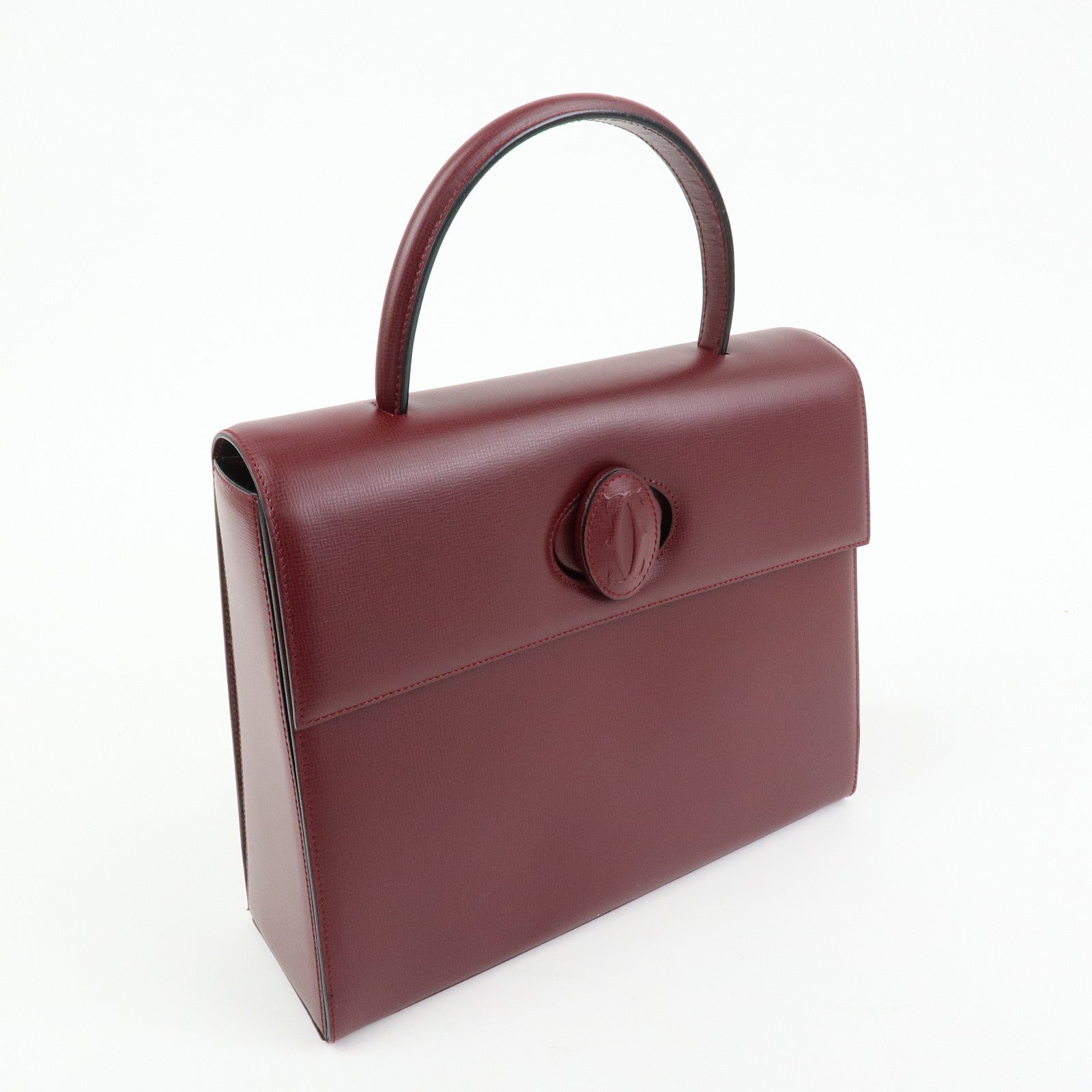 Cartier レザー ハンドバッグ ボルドー Cartier Must de Cartier Leather Top Handle Hand Bag Bordeaux