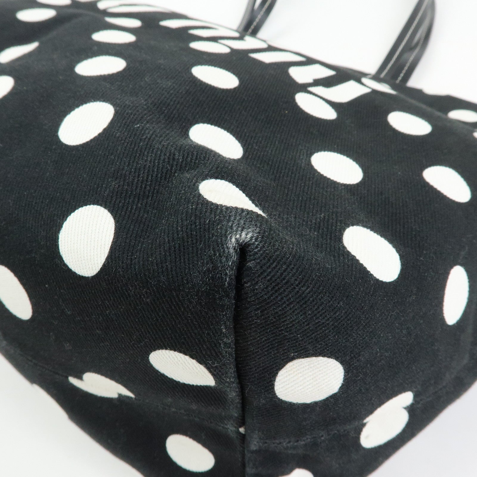 MIU MIU Logo Canvas Leather Polka Dots Tote Shoulder Bag Black 5BG234
