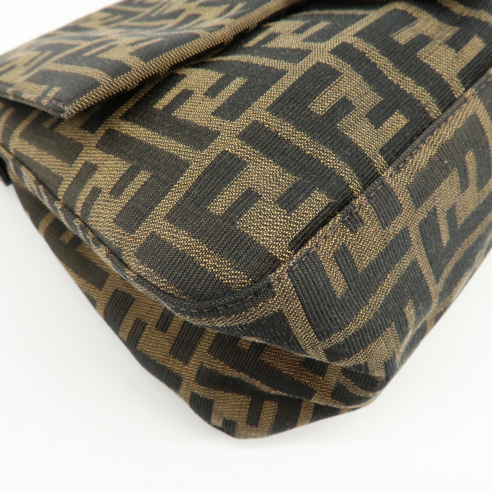FENDI Mamma Baguette Zucca Canvas Leather Shoulder Bag Brown 26325