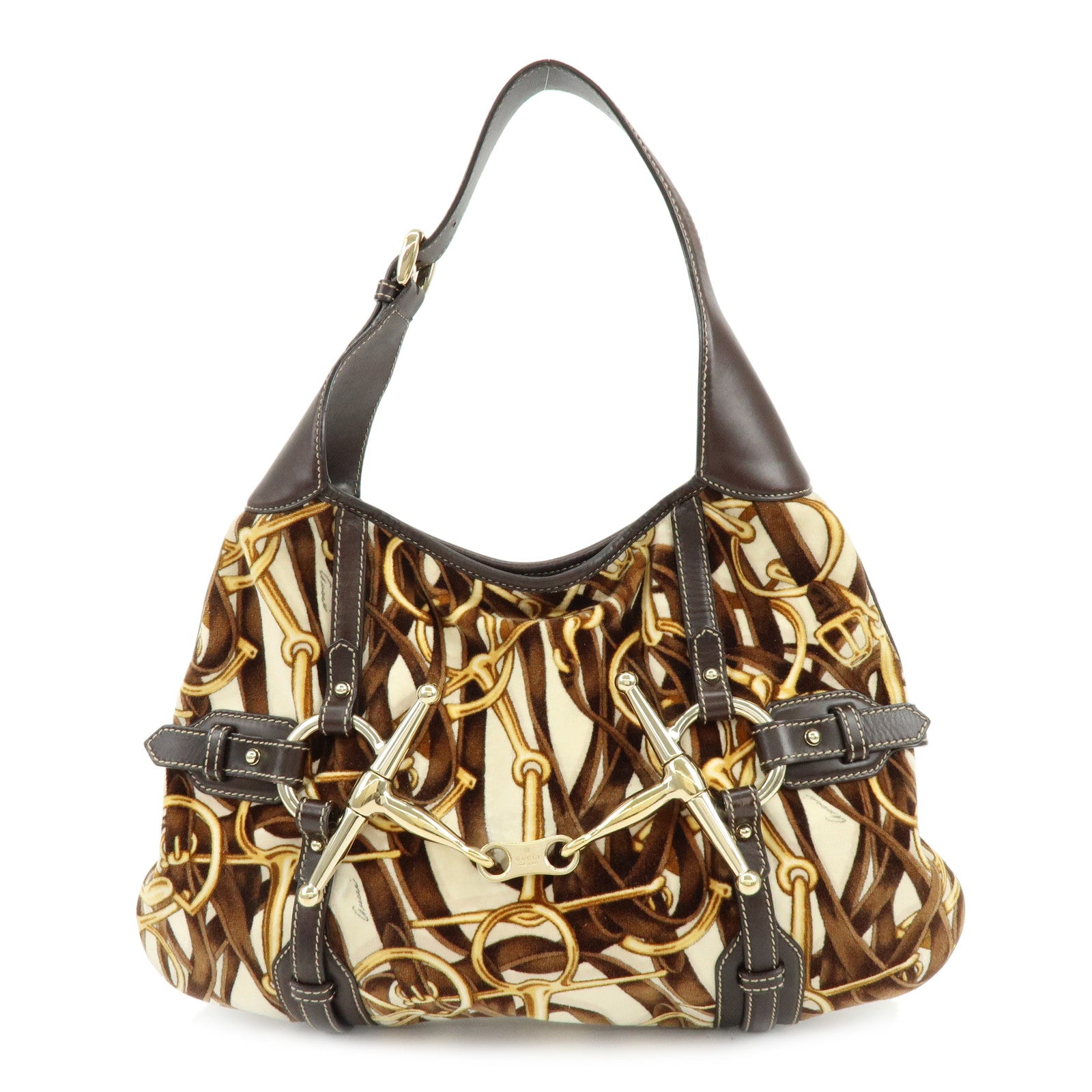 GUCCI 85th Anniversary Horsebit Velour Leather Shoulder Bag 163804