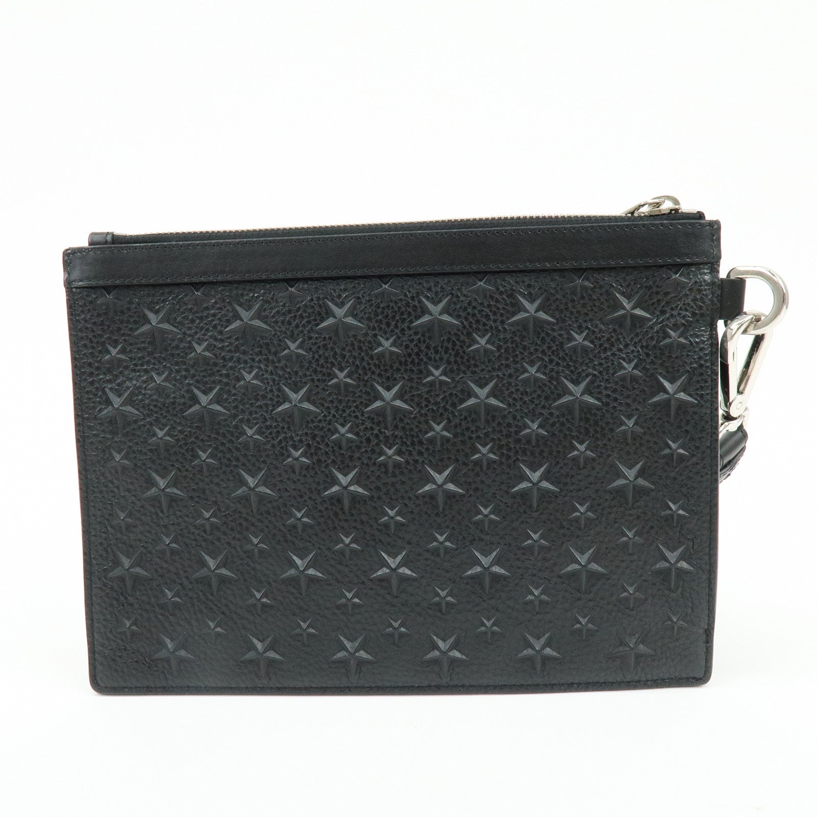 JIMMY CHOO Leather Star Embossed Studs Clutch Bag  Wristlet Pouch Black