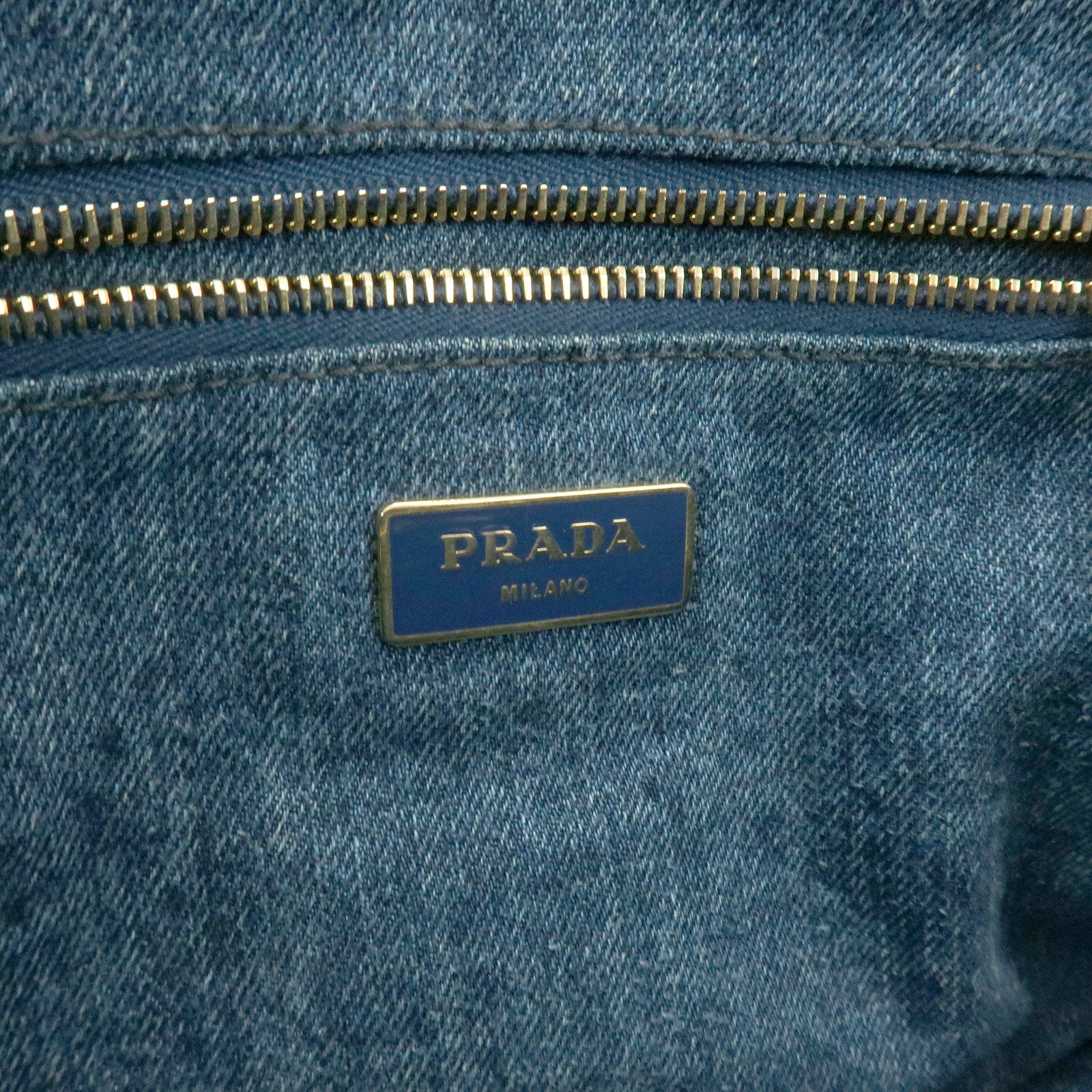 PRADA Triangle Logo Canapa Denim Tote Bag Hand Bag Blue