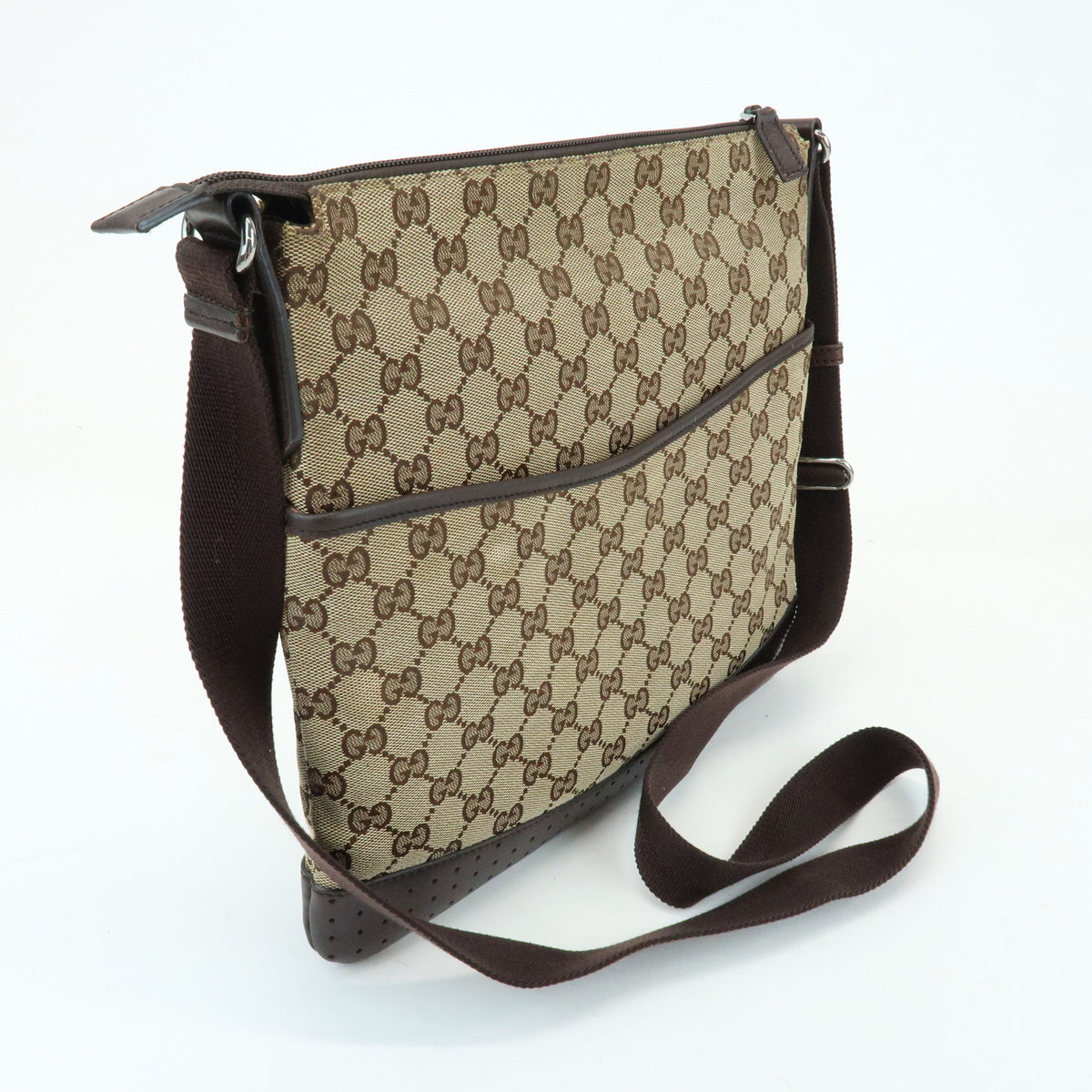 GUCCI GG Canvas Leather Shoulder Bag Crossbody Bag Beige Brown 145857