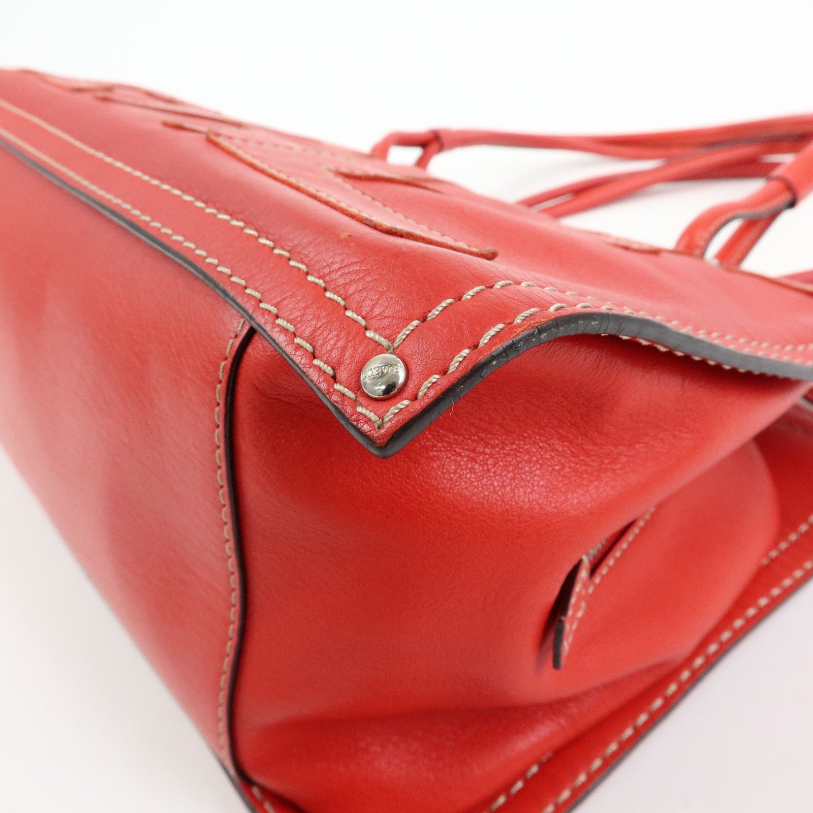 LOEWE Anagram Leather Tote Bag Hand Bag Shoulder Bag Red