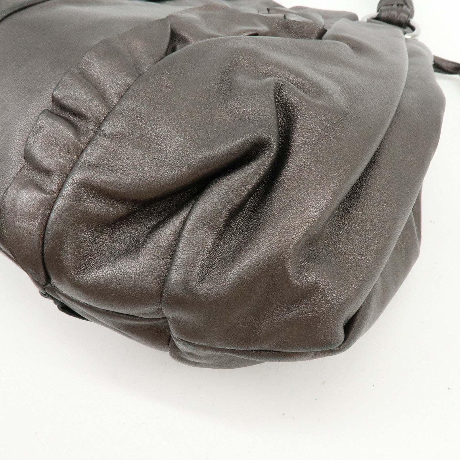 PRADA Gathered Nappa Leather Tote Bag Hand Bag Brown
