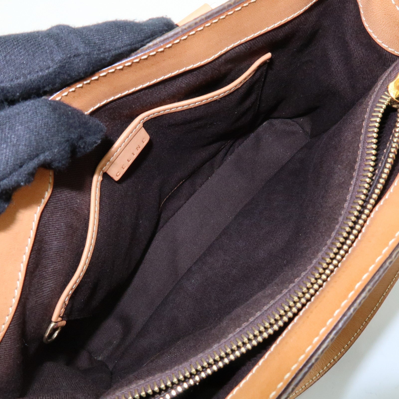 CELINE Macadam Leather Hand Bag Tote Bag Brown