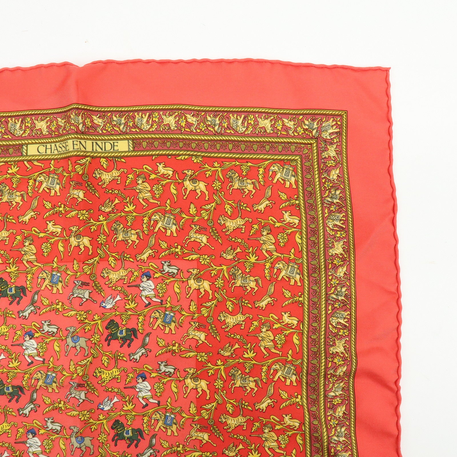 HERMES Set of 2 Carre 42 Silk Scarf PARURES DES SABLES/CHASSE EN INDE