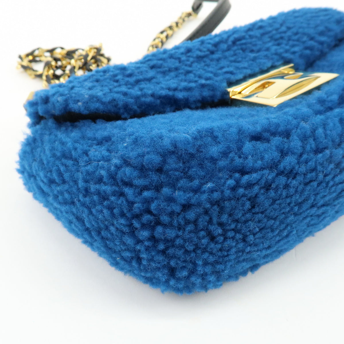 FENDI Mini Be Baguette Mouton Leather Shoulder Bag Blue 8M0315