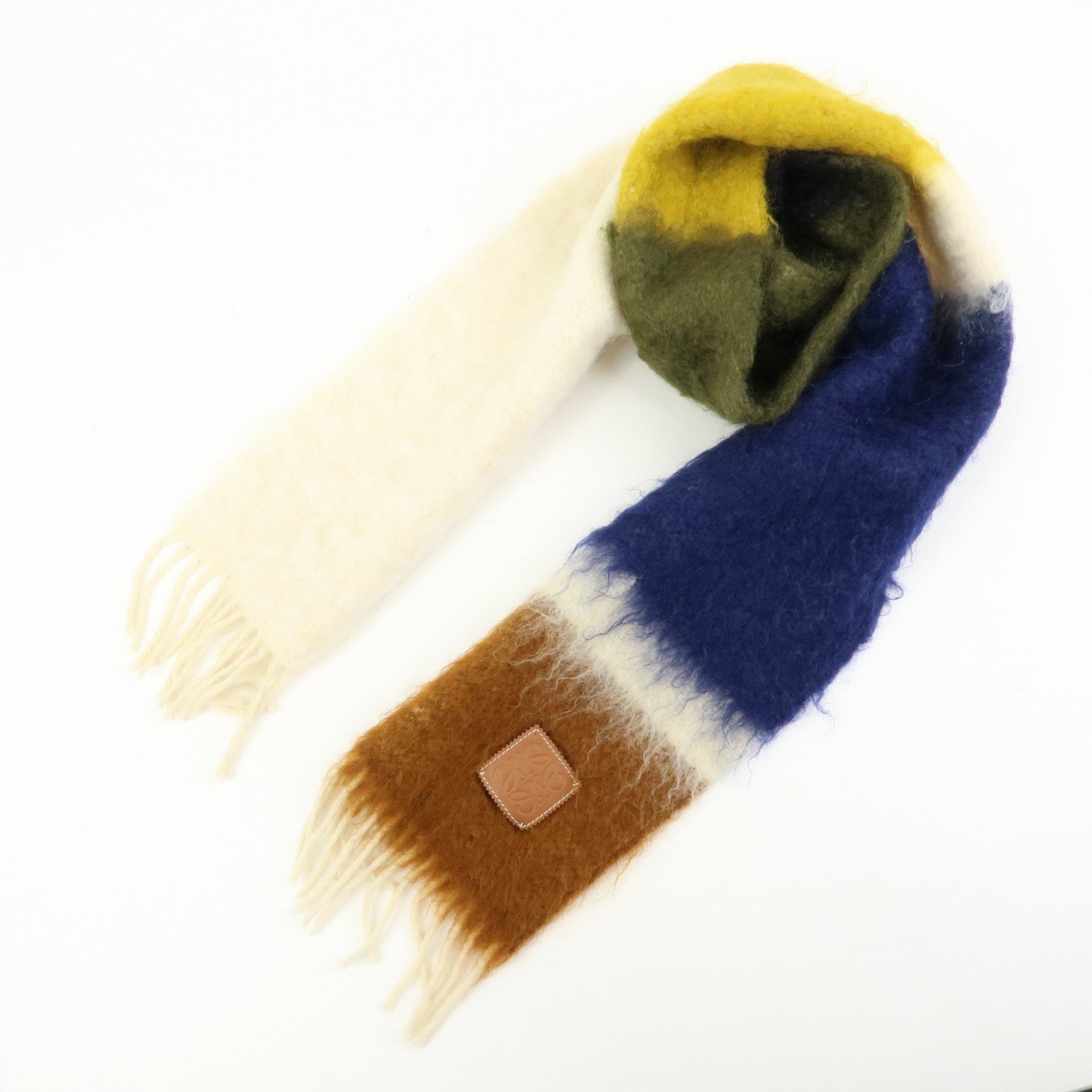 LOEWE Anagram Mohair Scarf Shawl Ivory Black Green Yellow Brown