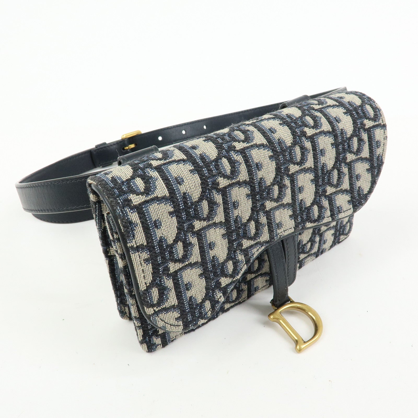 Christian Dior Saddle Trotter Canvas Waist Pouch Body Bag Navy