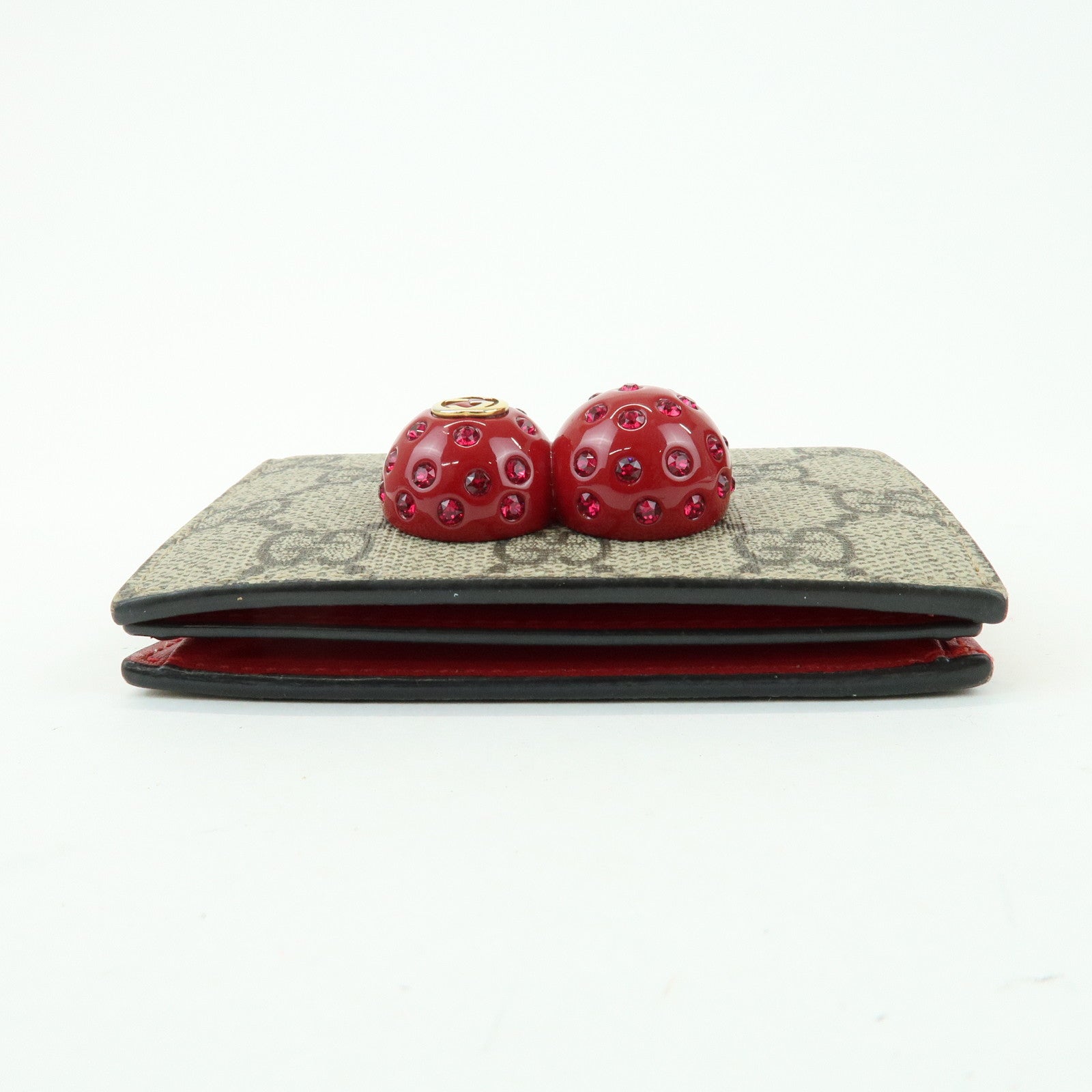 GUCCI Interlocking G Cherry GG Supreme Compact Wallet Beige 476050