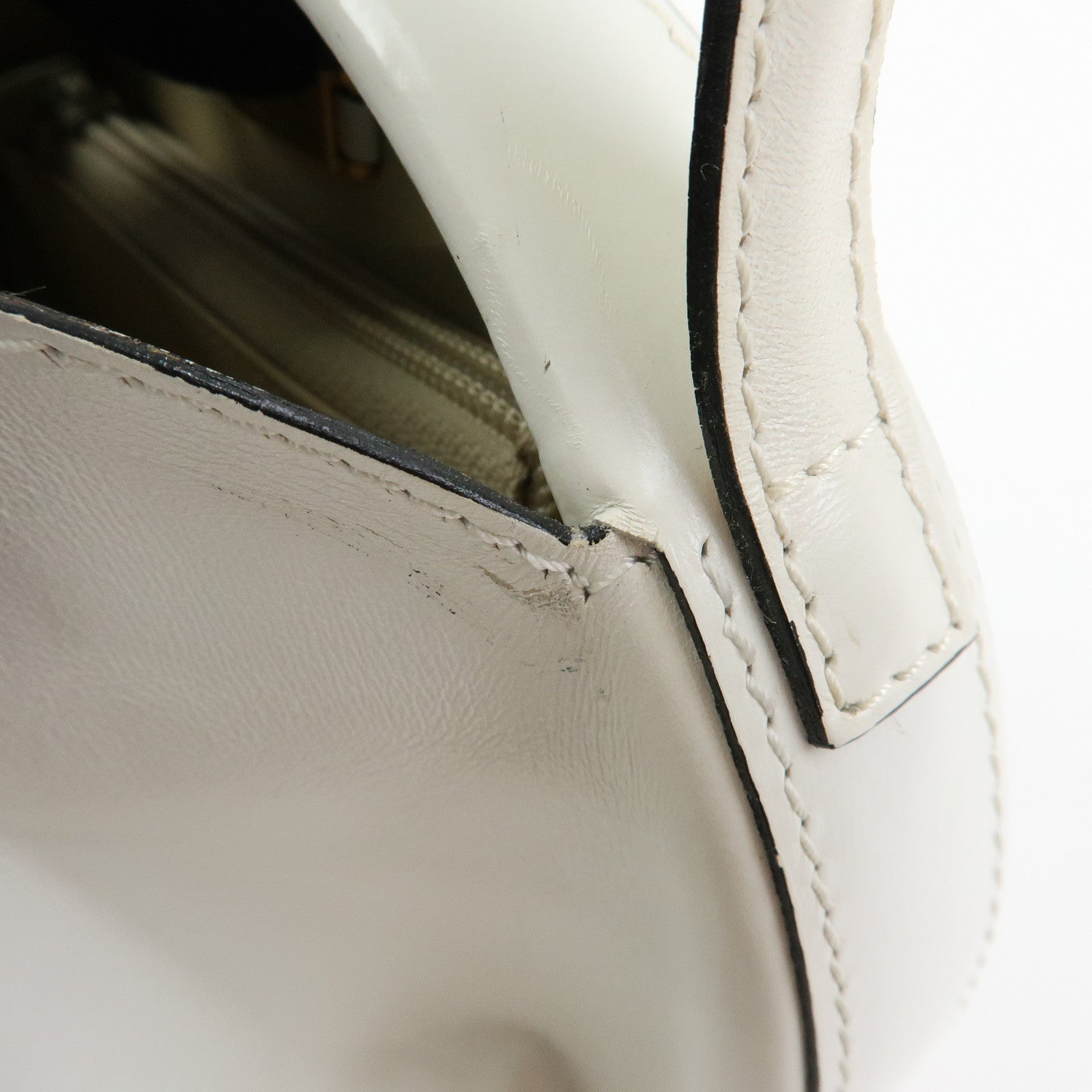 Loewe Logo Round Leather Hand Bag White