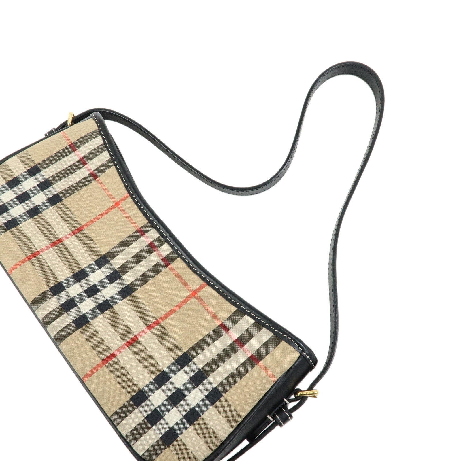 BURBERRY Nova Plaid Canvas Leather Shoulder Bag Hand Bag Brown Black