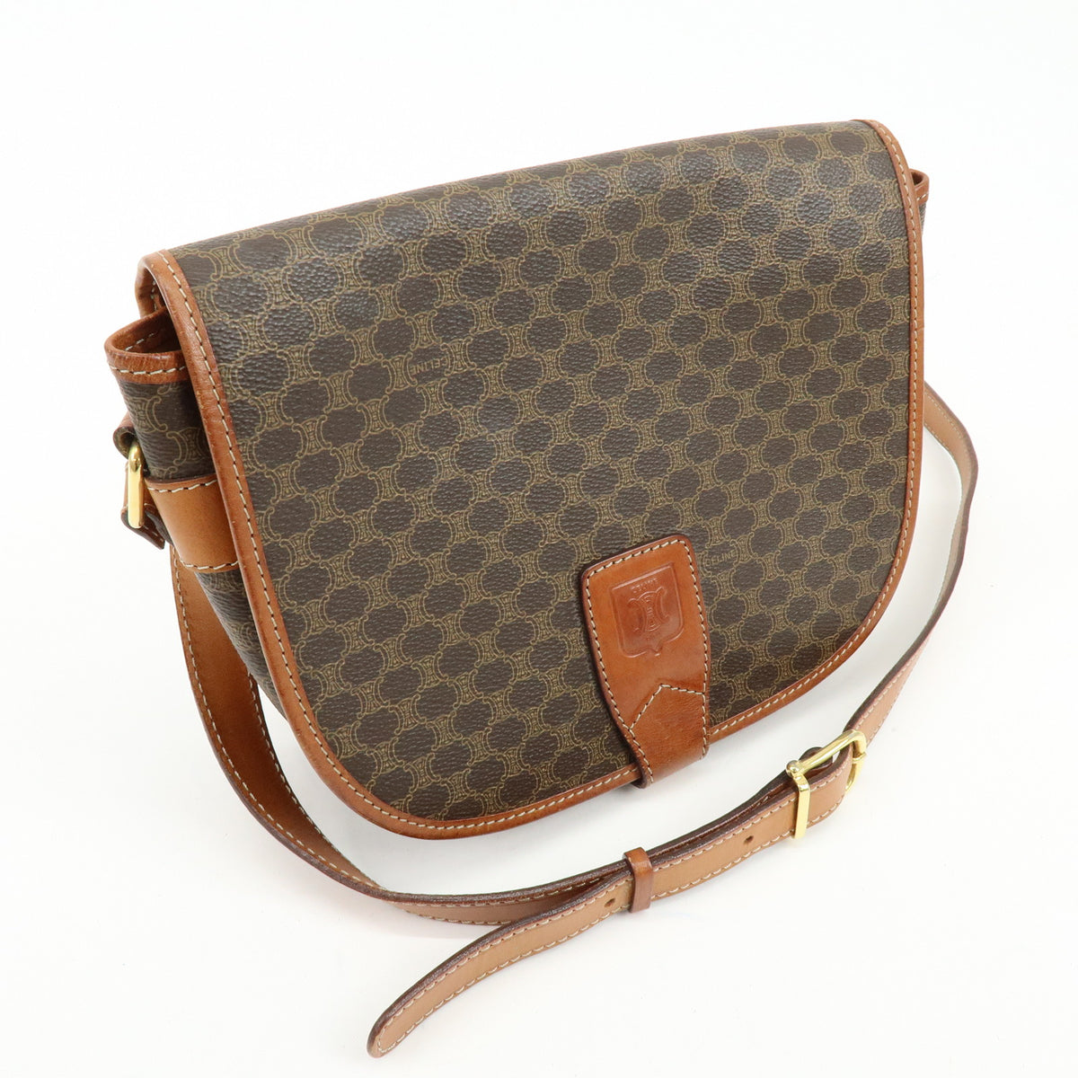 CELINE Macadam Canvas Leather Shoulder Bag Crossbody Bag Brown