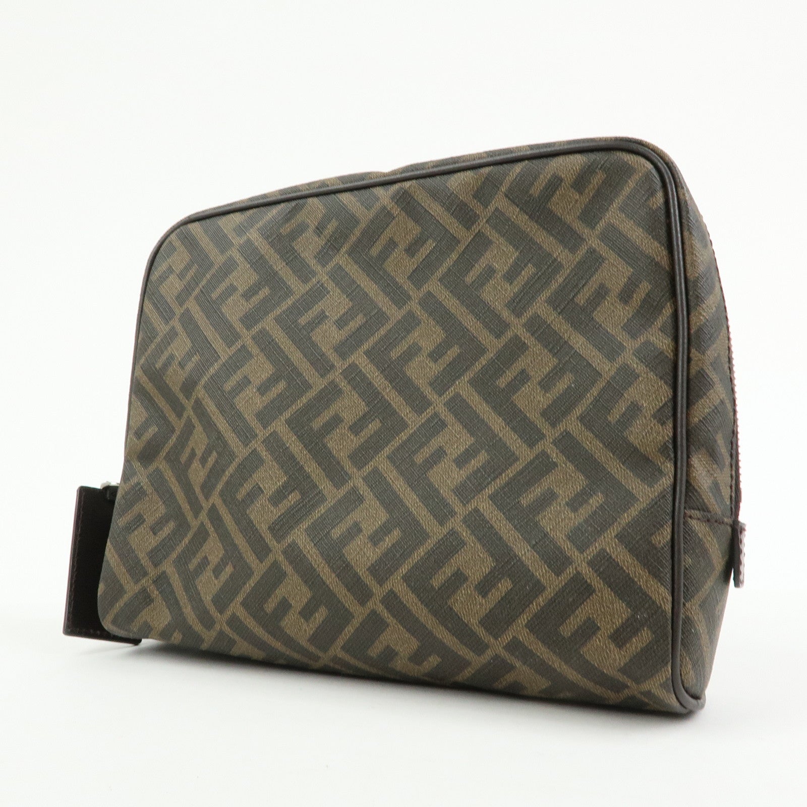 FENDI ZUCCA PVC Leather Clutch Bag Pouch Brown Black 7N0116