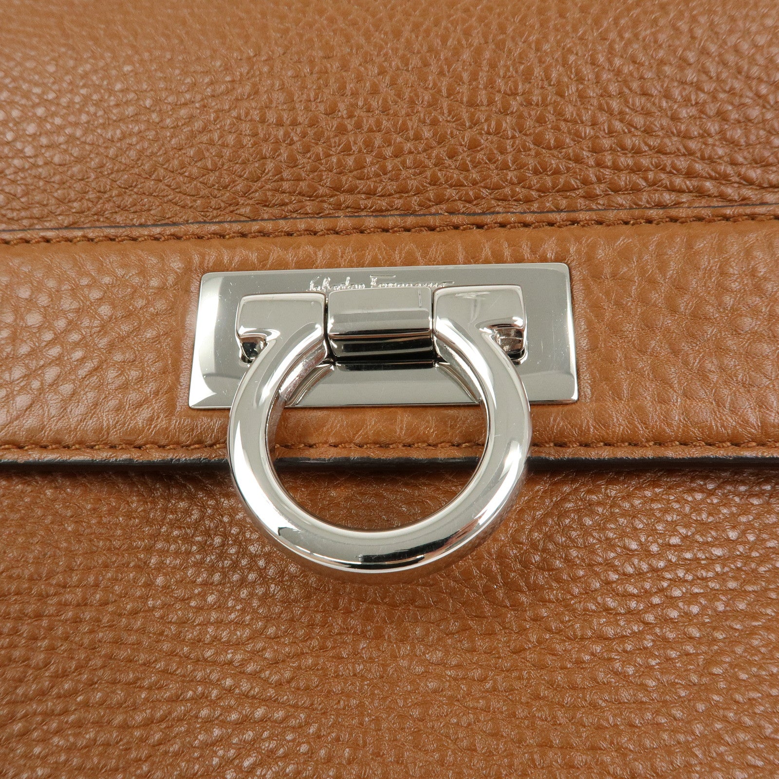 Ferragamo Gancini Leather Shoulder Bag Hand Bag Brown