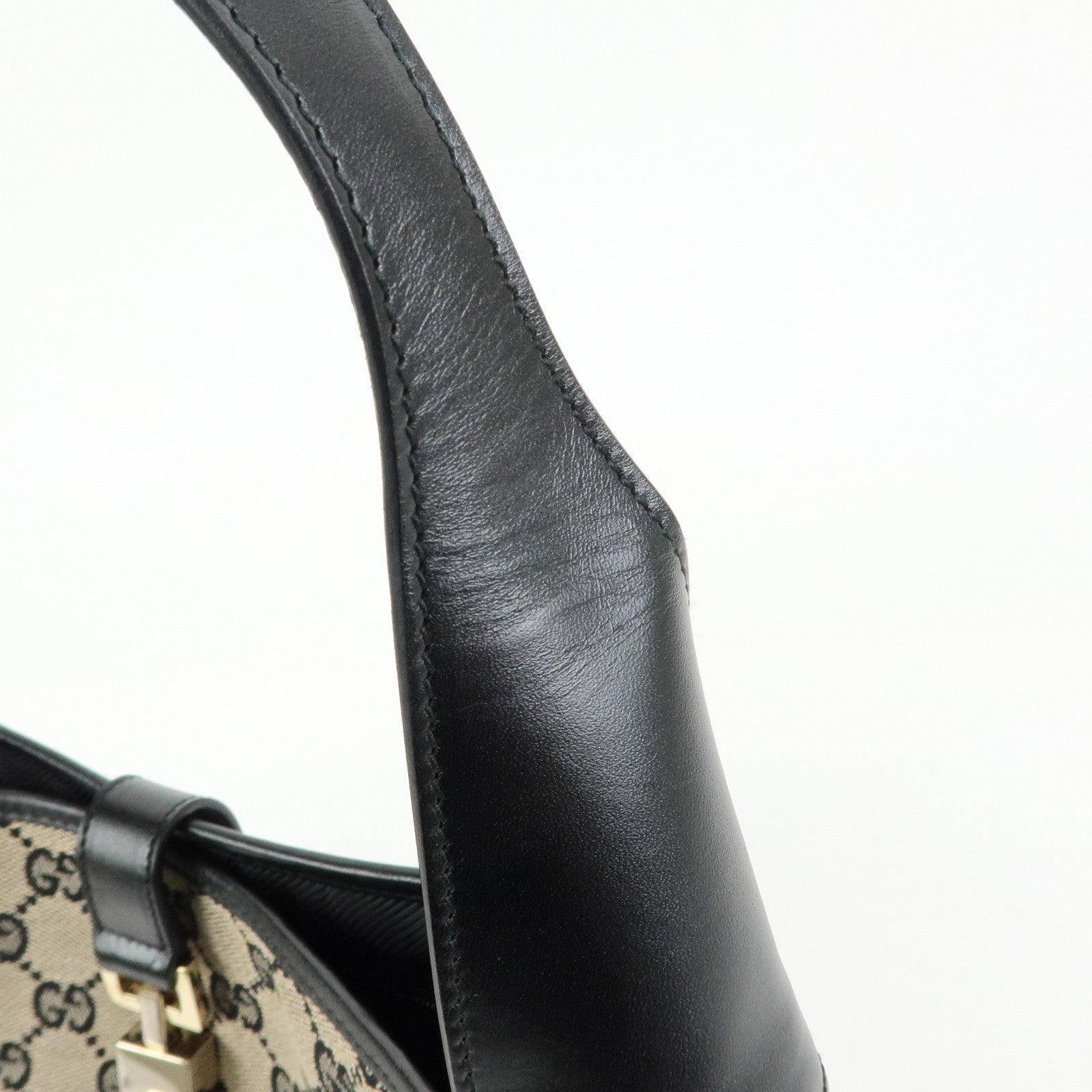 GUCCI Jackie GG Canvas Leather Shoulder Bag Beige Black 0013306