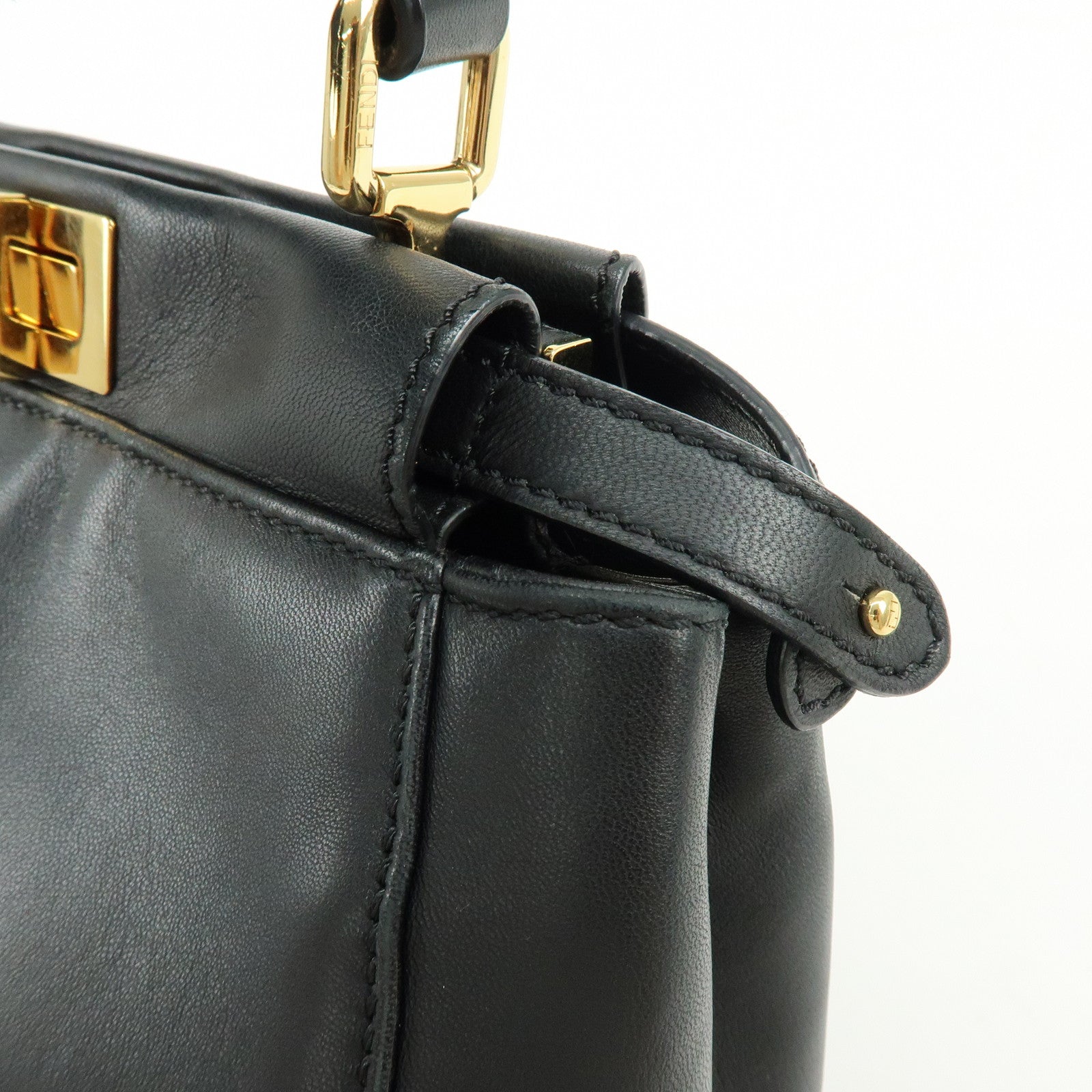 FENDI Peekaboo Mini Leather 2Way Hand Bag Shoulder Bag Black 8BN244
