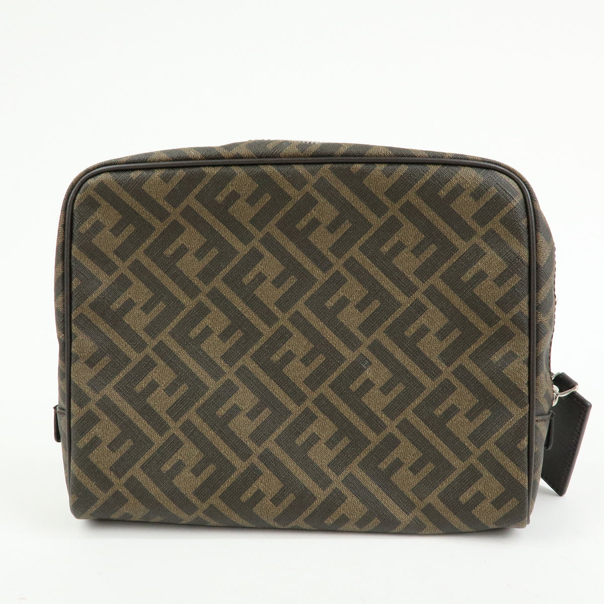 FENDI ZUCCA PVC Leather Clutch Bag Pouch Brown Black 7N0116