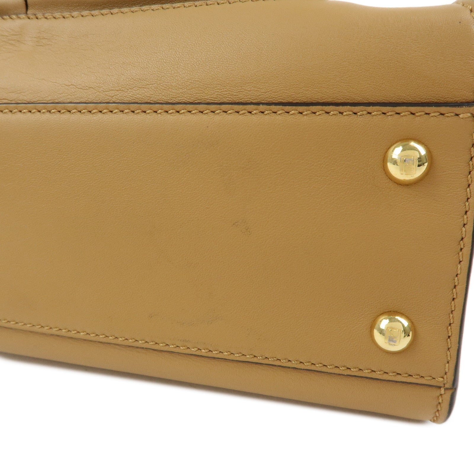 FENDI Peekaboo Leather Iconic Utility 2Way Hand Bag Shoulder Bag Beige
