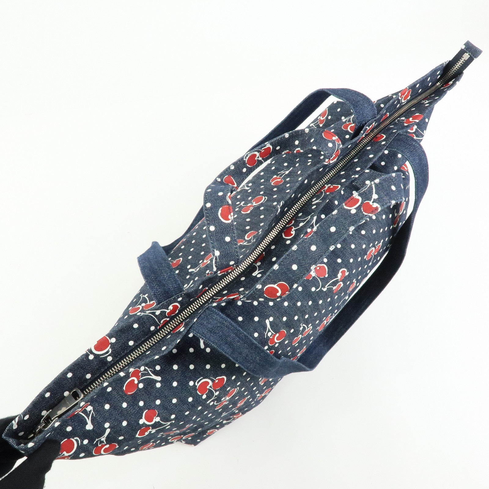 MIU MIU Denim 2Way Bag Tote Shoulder Bag Dots Cherry Print Blue 5BG108